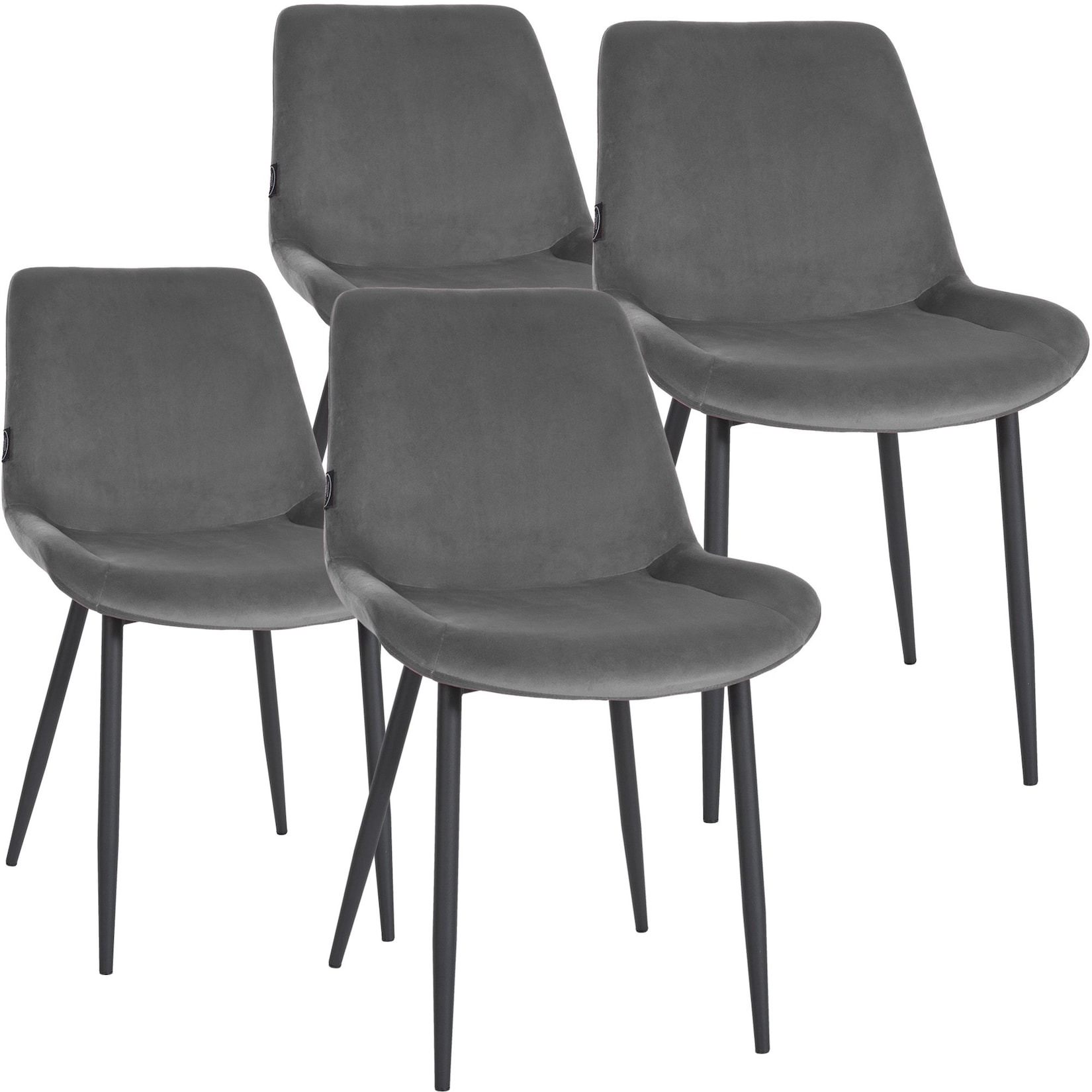 CLP Esszimmerstühle 4er Set gepolstert Victoria, Küchenstühle Samtbezug mit Rückenlehne und schwarzem Metallgestell, Polsterstühle