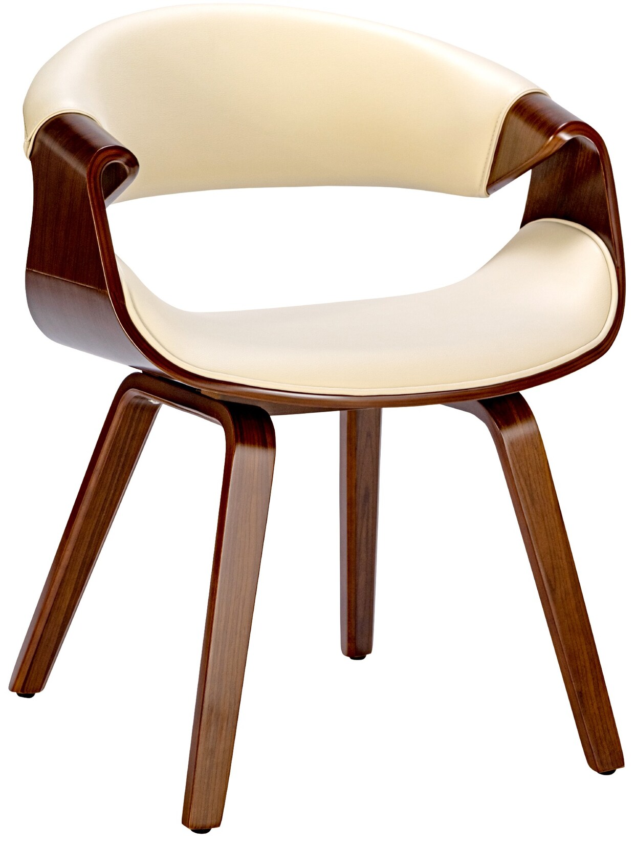 CLP – Chaise de salle à manger en similicuir crème – Accoudoirs confortables – Piétement en bois robuste – Hauteur d'assise 41 cm – Charge max 130 kg