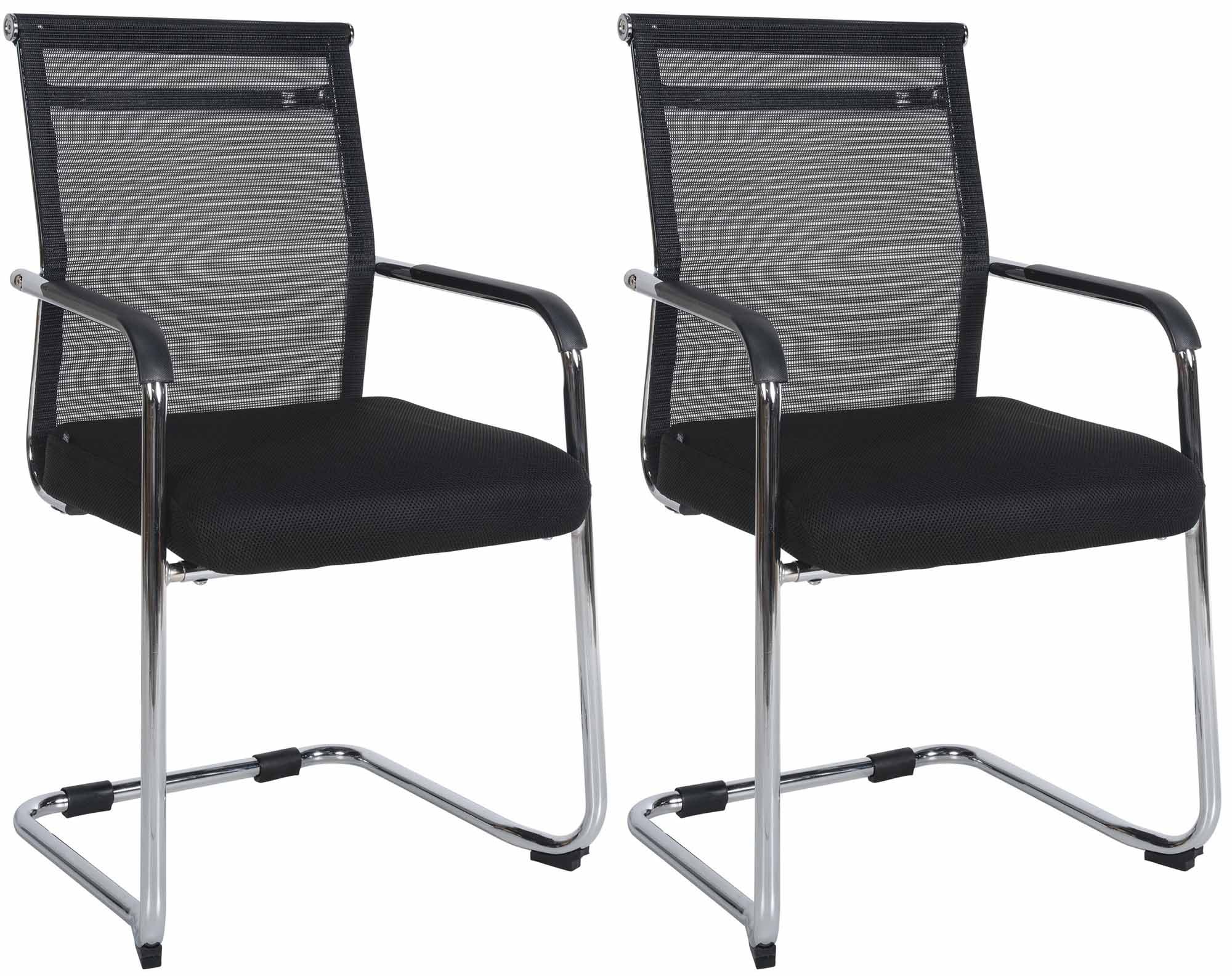 CLP 2er Set Besucherst&uuml;hle Denny Mit Polsterung Und Netzbezug I Freischwinger Mit Metallgestell Und Armlehnen 