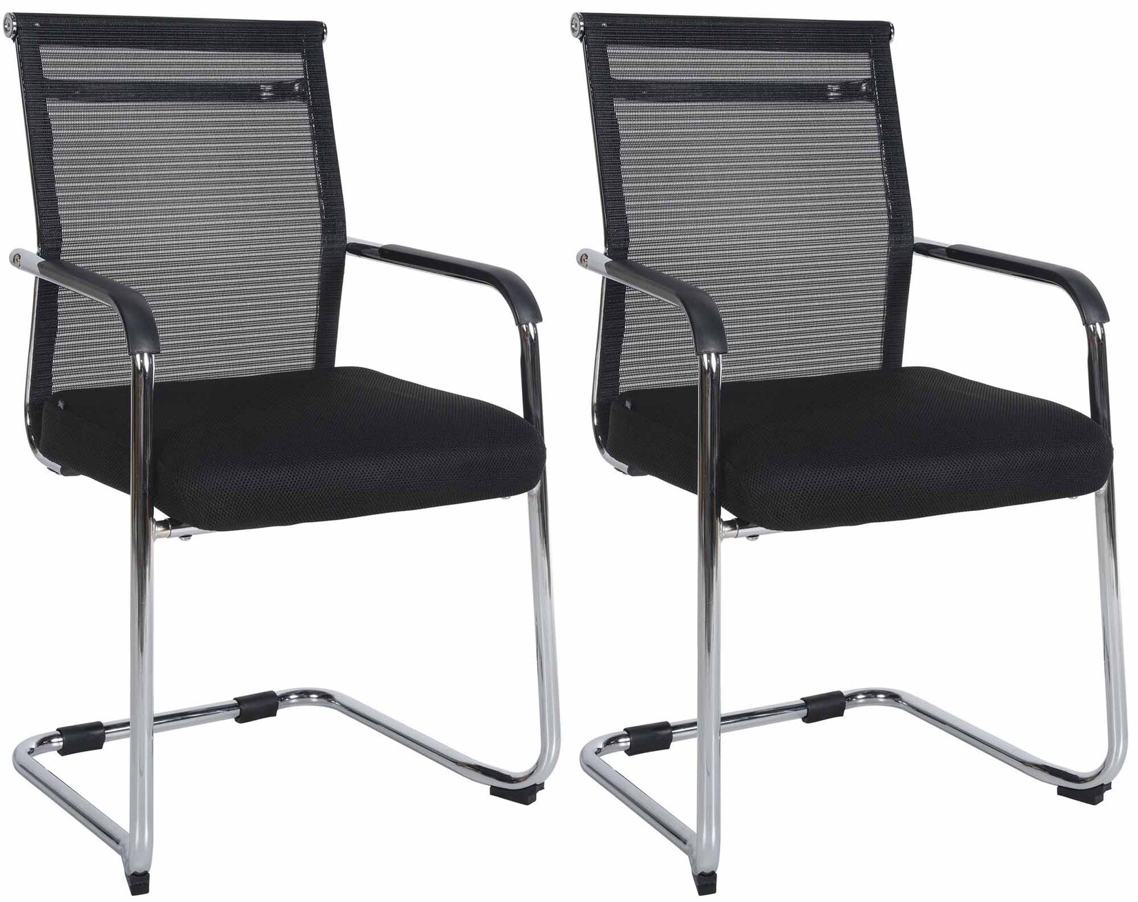 CLP 2er Set Besucherstühle Denny Mit Polsterung Und Netzbezug I Freischwinger Mit Metallgestell Und Armlehnen