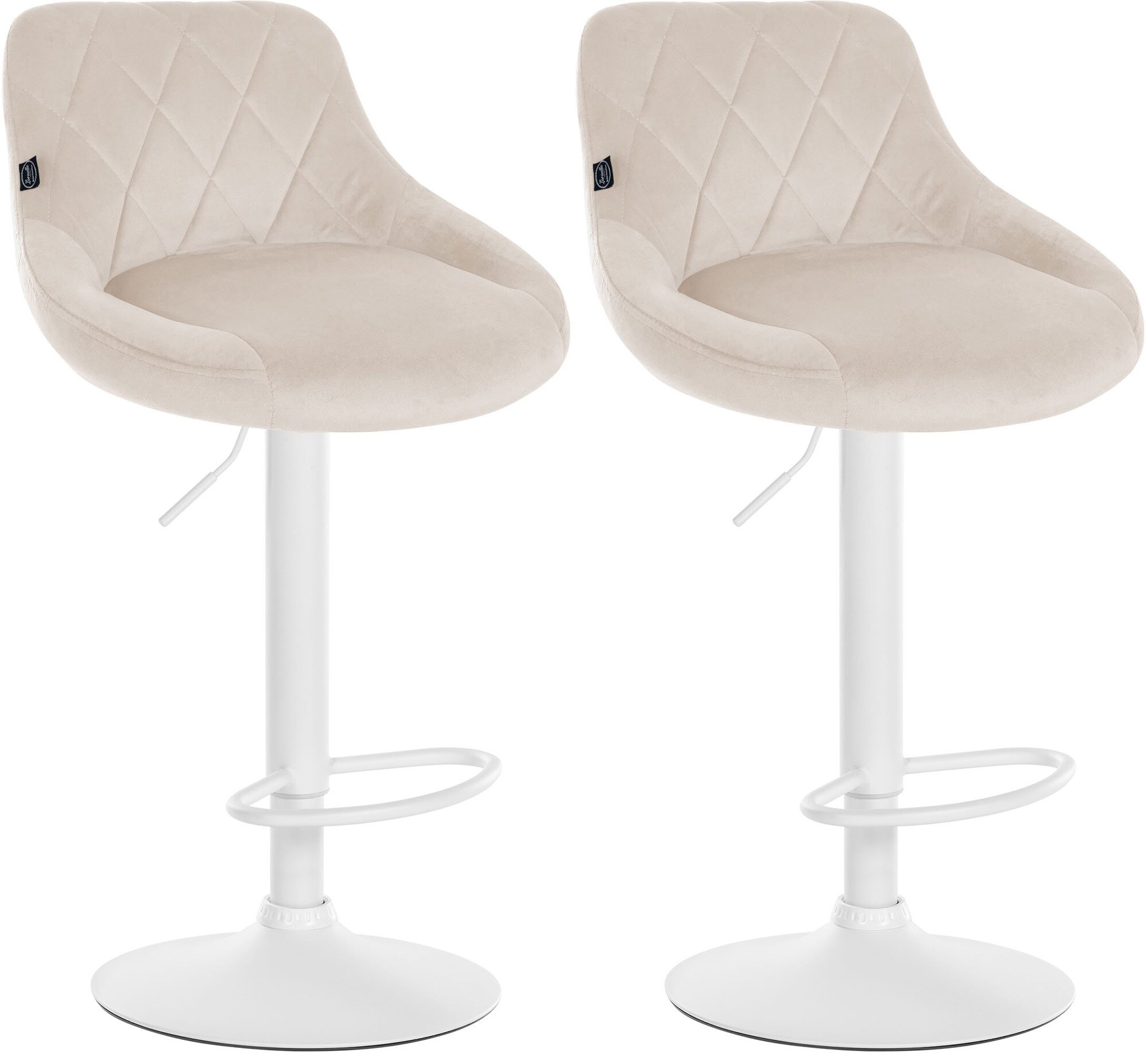 CLP 2er Set Barhocker Lazio Mit Samtbezug I Drehbarer Thekenhocker Mit Fu&szlig;st&uuml;tze I H&ouml;henverstellbarer Barstuhl Mit Trompetenfu&szlig; 