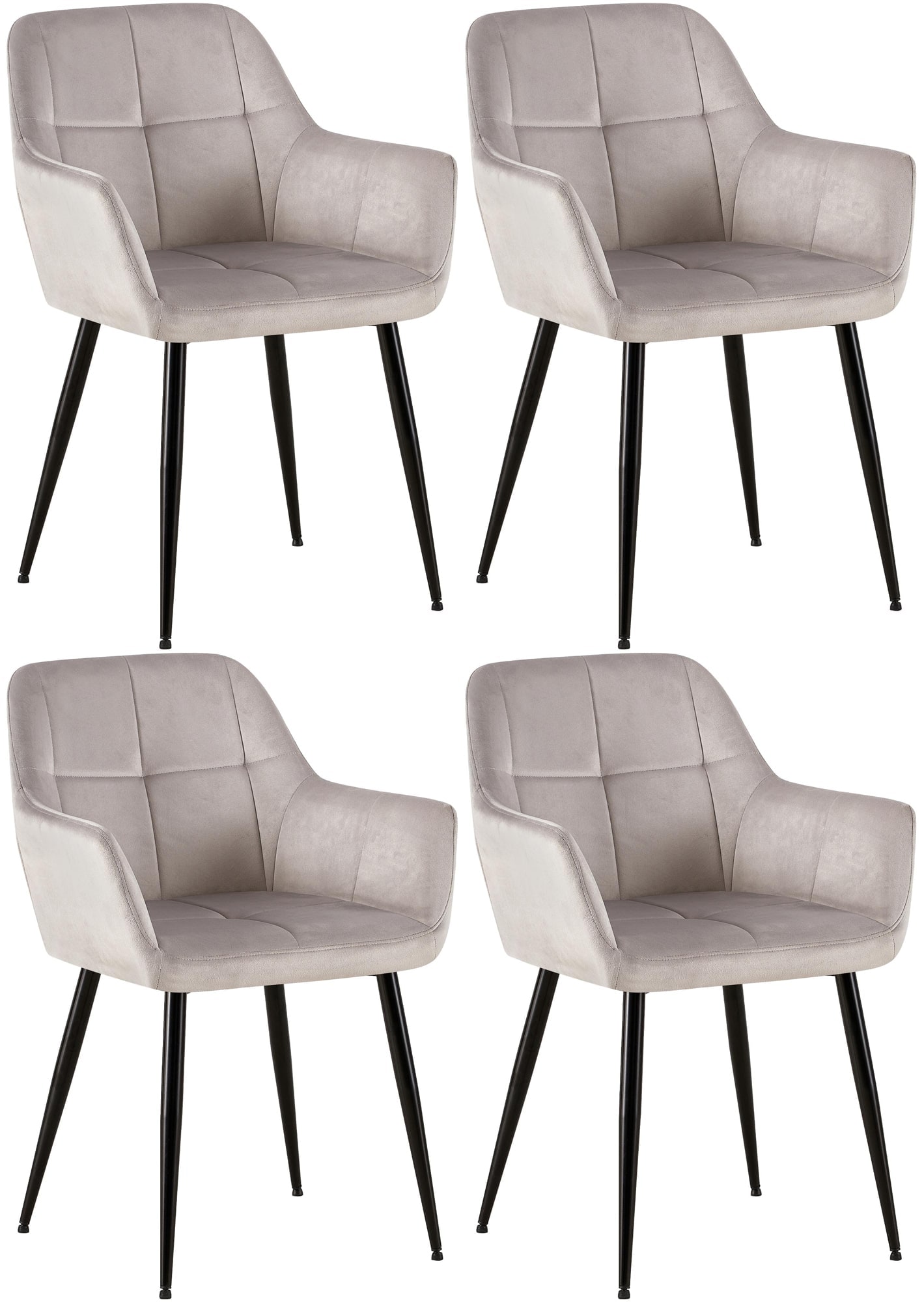CLP 4er Set Esszimmerst&uuml;hle Emia Mit Samtbezug I Polsterstuhl Mit Metallgestell I K&uuml;chenstuhl Mit Bodenschonern 