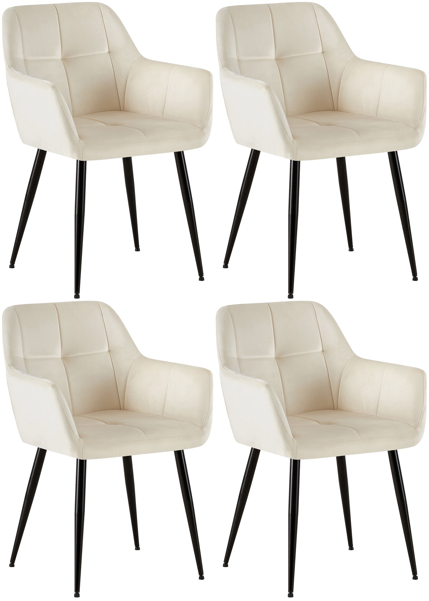 CLP 4er Set Esszimmerst&uuml;hle Emia Samt - Farbe: creme, Material: Samt 