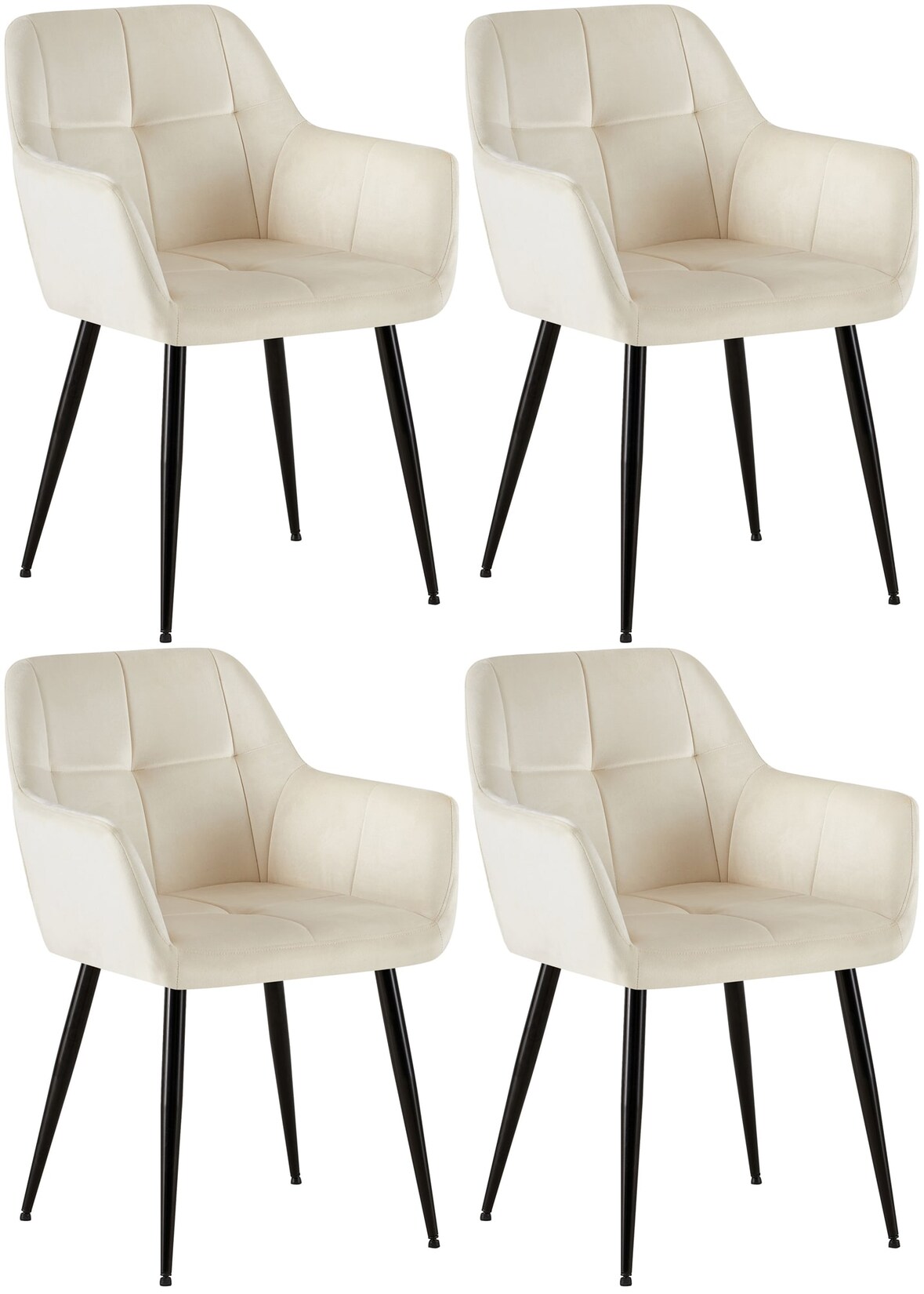 CLP 4er Set Esszimmerstühle Emia Samt Farbe: creme, Material: Samt
