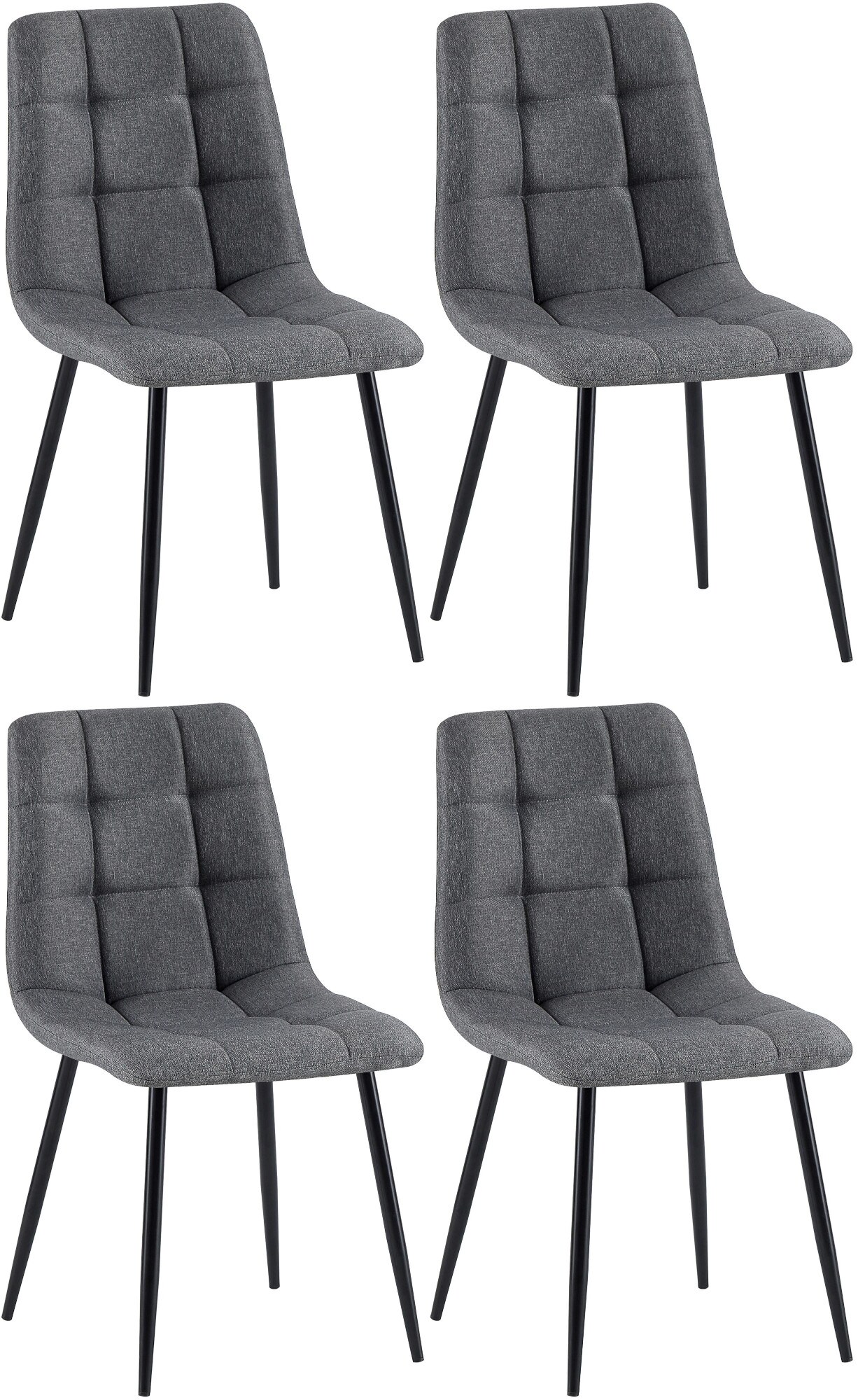 CLP Esszimmerstuhl 4er Set gepolstert Antibes, K&uuml;chenst&uuml;hle mit R&uuml;ckenlehnen und schwarzen Metallgestellen, Polsterst&uuml;hle bis 150 kg belastbar 