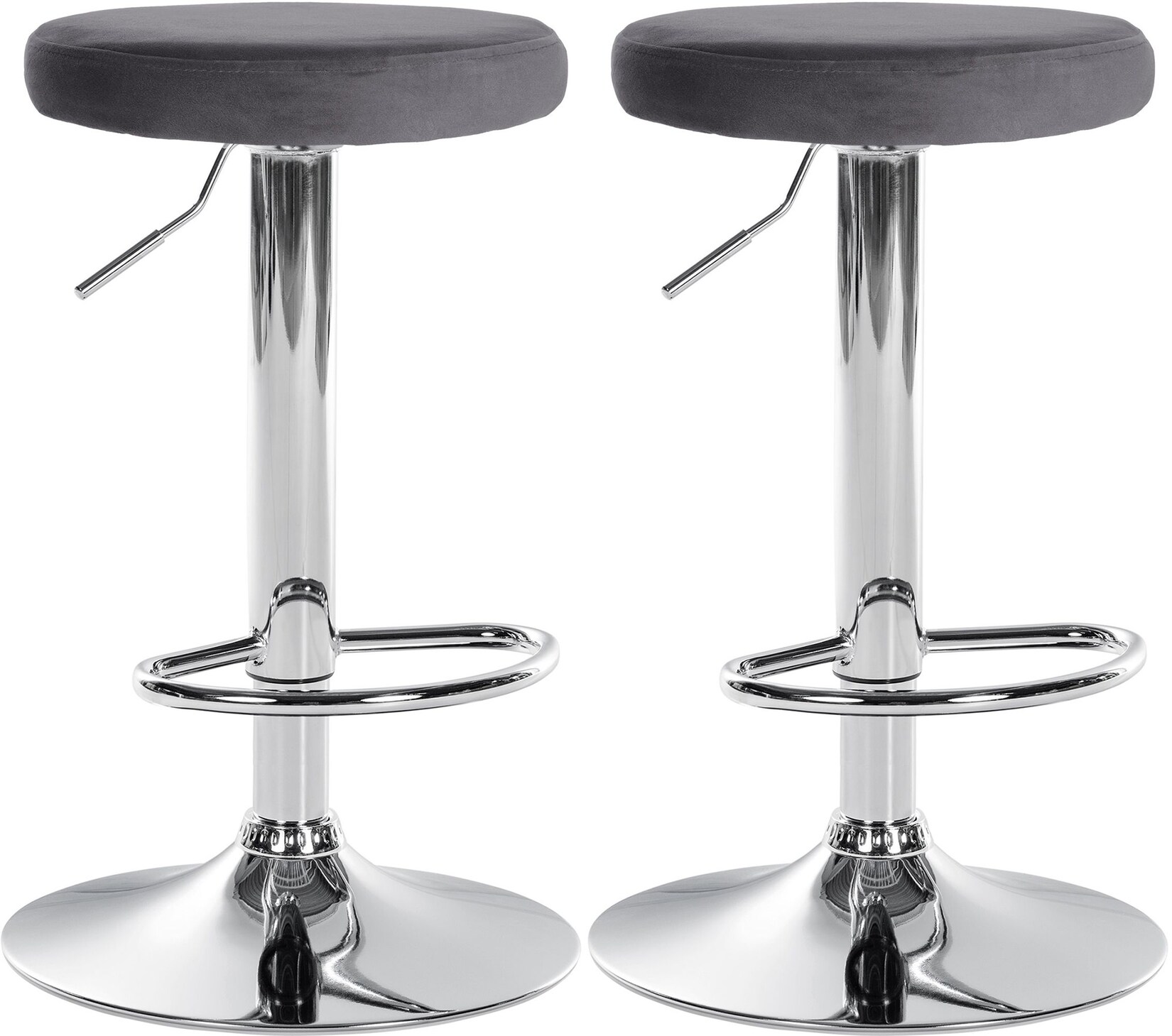 CLP 2er Set Barhocker Ponte Samt chrom - Farbe: dunkelgrau, Gestellmaterial: Metall in Chromoptik