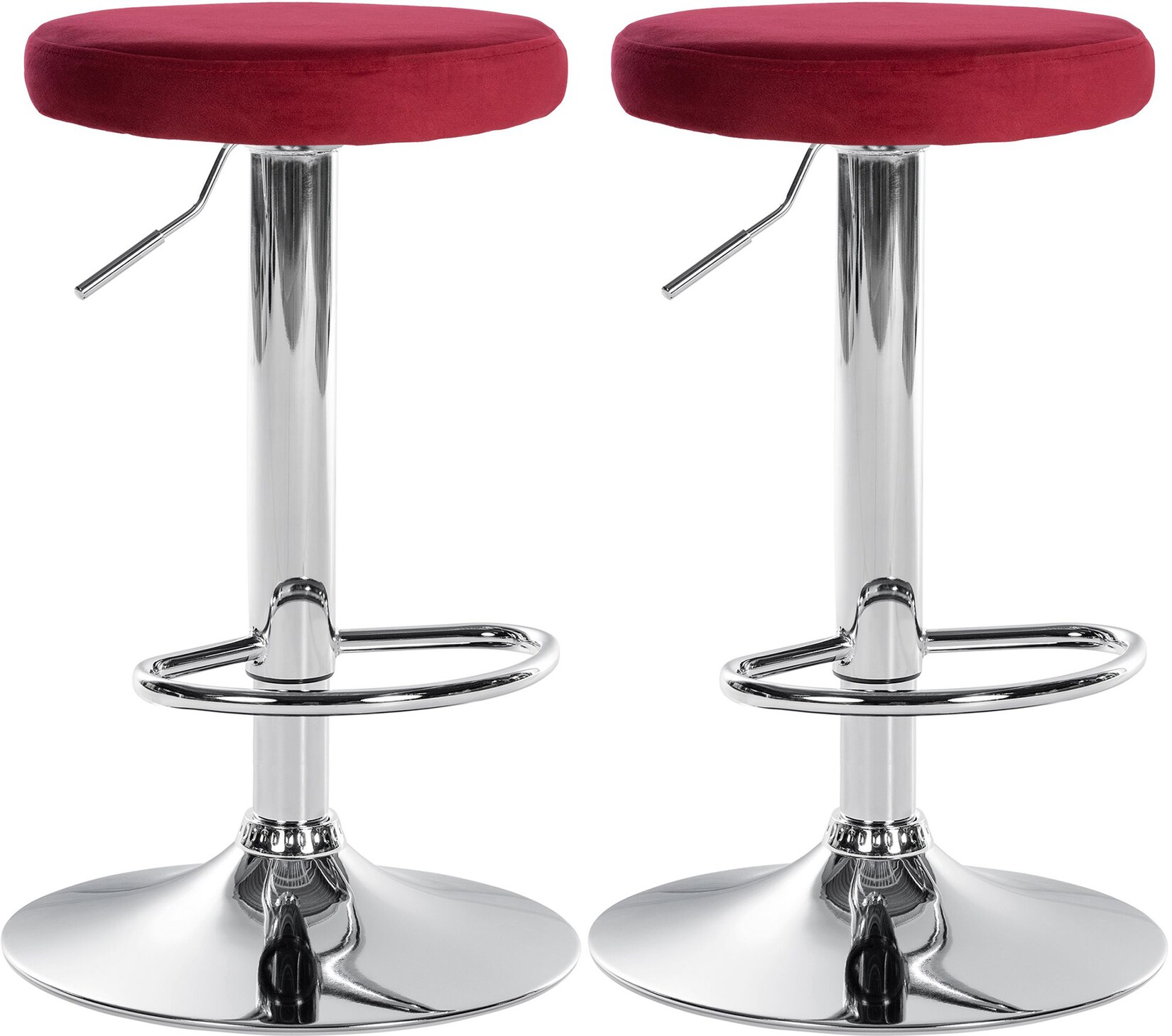 CLP 2er Set Barhocker Ponte Samt chrom - Farbe: rot, Gestellmaterial: Metall in Chromoptik