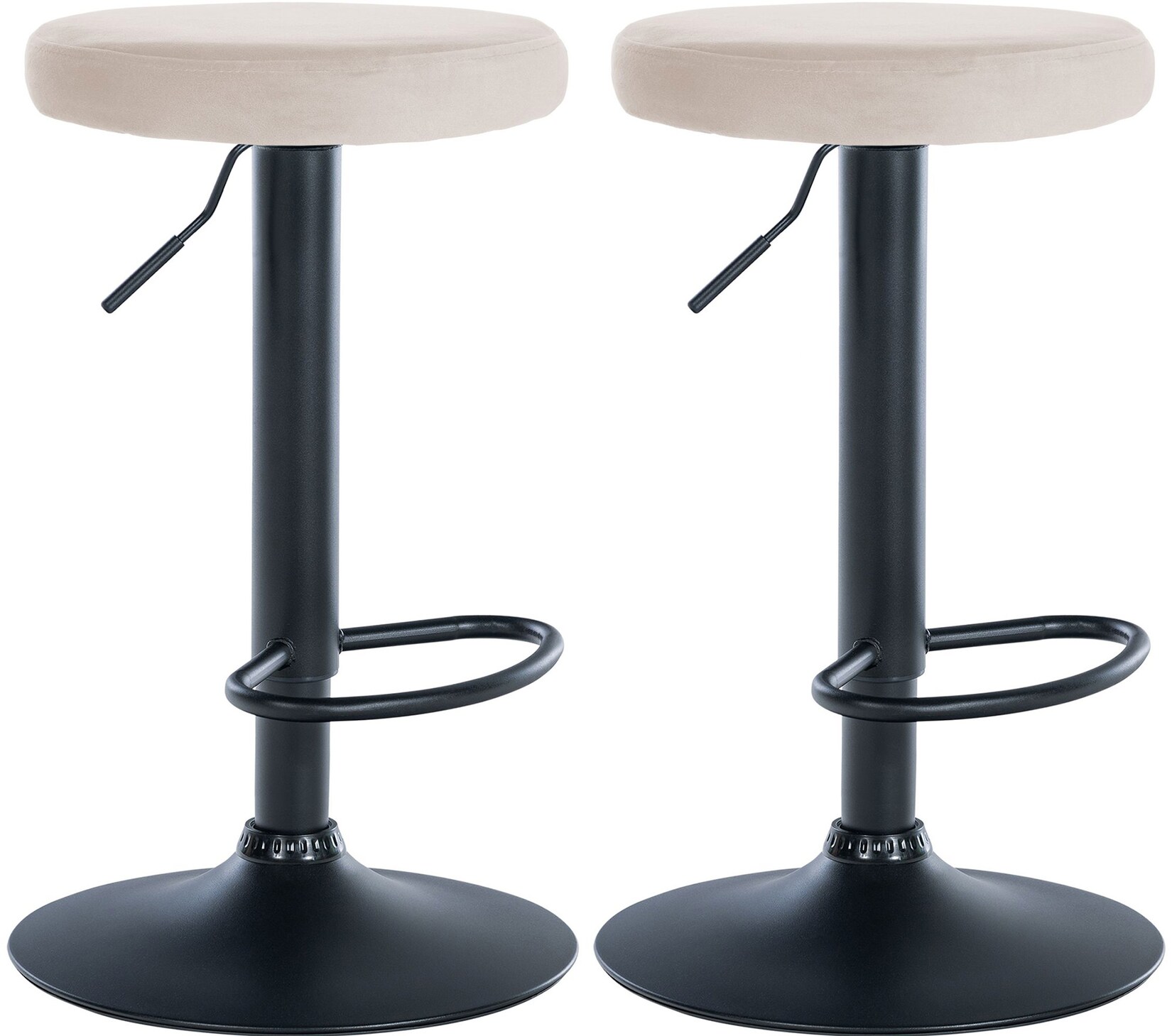 CLP 2er Set Barhocker Ponte Samt schwarz - Farbe: creme, Gestellmaterial: Metall matt schwarz