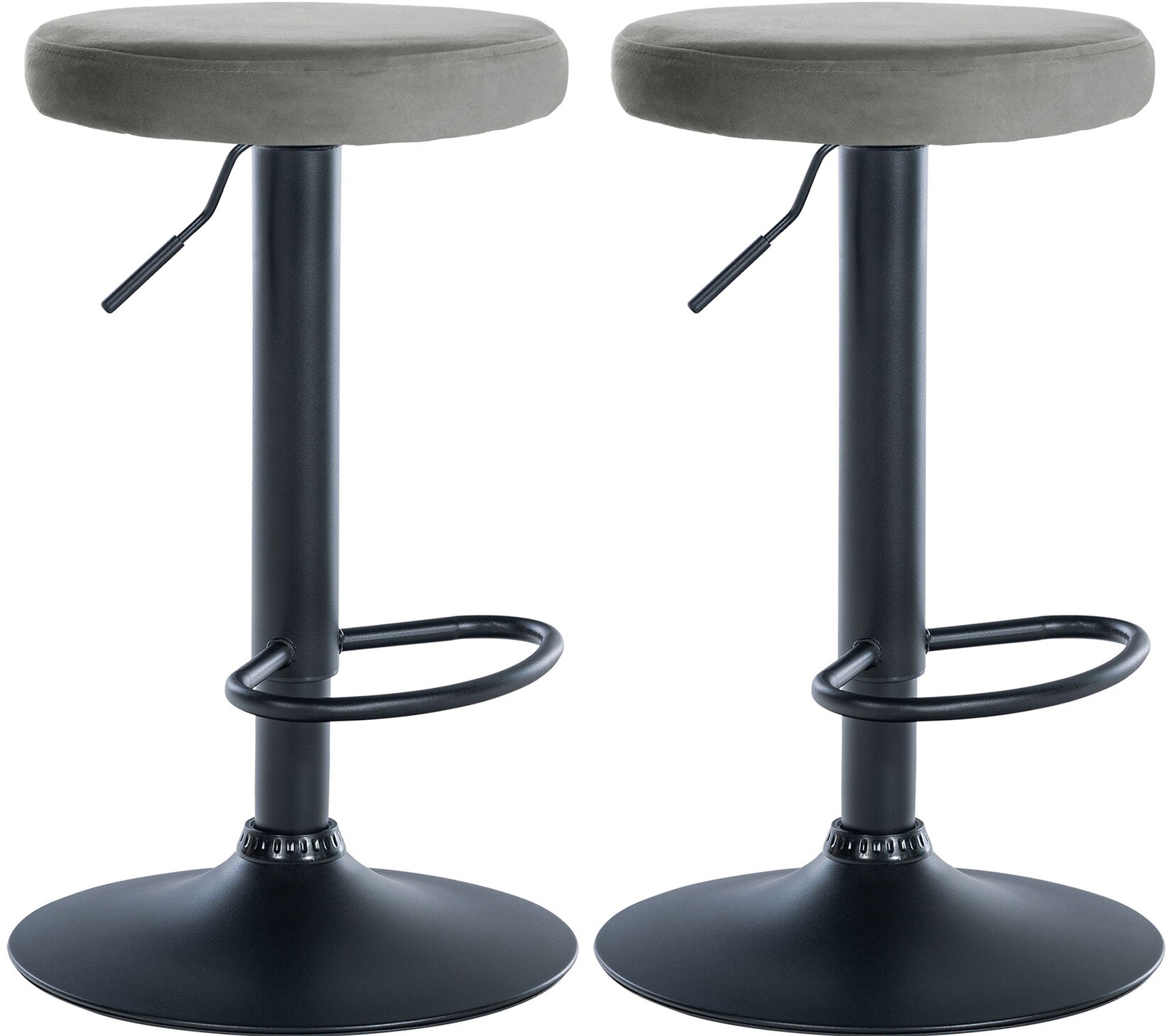 CLP 2er Set Barhocker Ponte Samt schwarz - Farbe: grau, Gestellmaterial: Metall matt schwarz