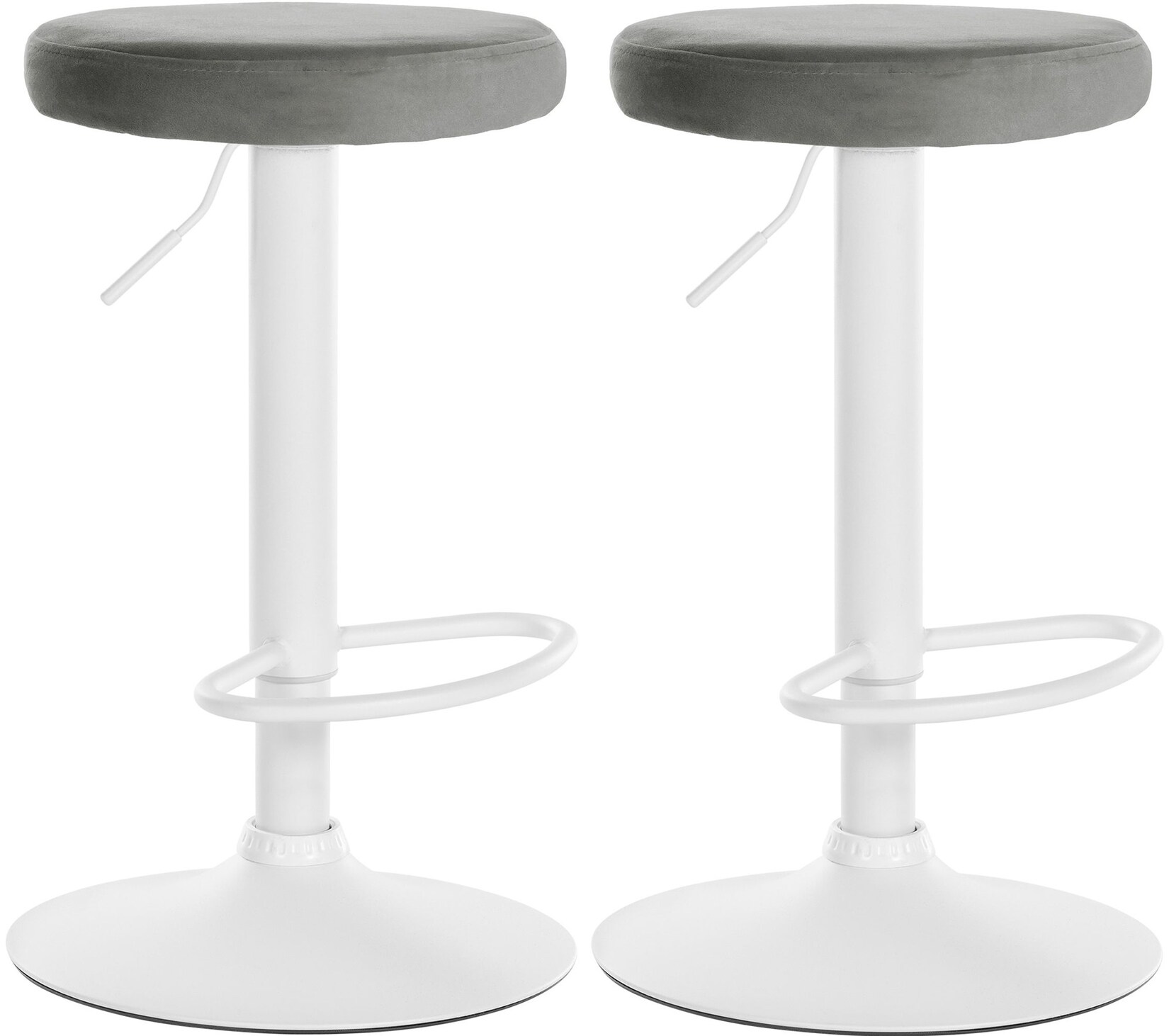 CLP 2er Set Barhocker Ponte Samt weiß - Farbe: grau, Gestellmaterial: Metall matt weiss