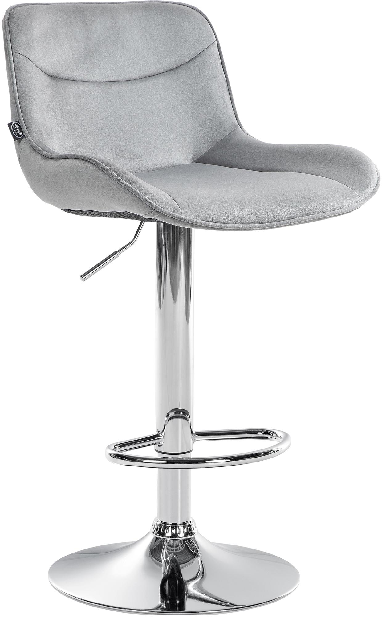 CLP Barhocker Vonore Samt I H&ouml;henverstellbar Und 360 Grad Drehbar I Mit Fu&szlig;st&uuml;tze Und Metallgestell I Trompetenfu&szlig; Und Bodenschoner 