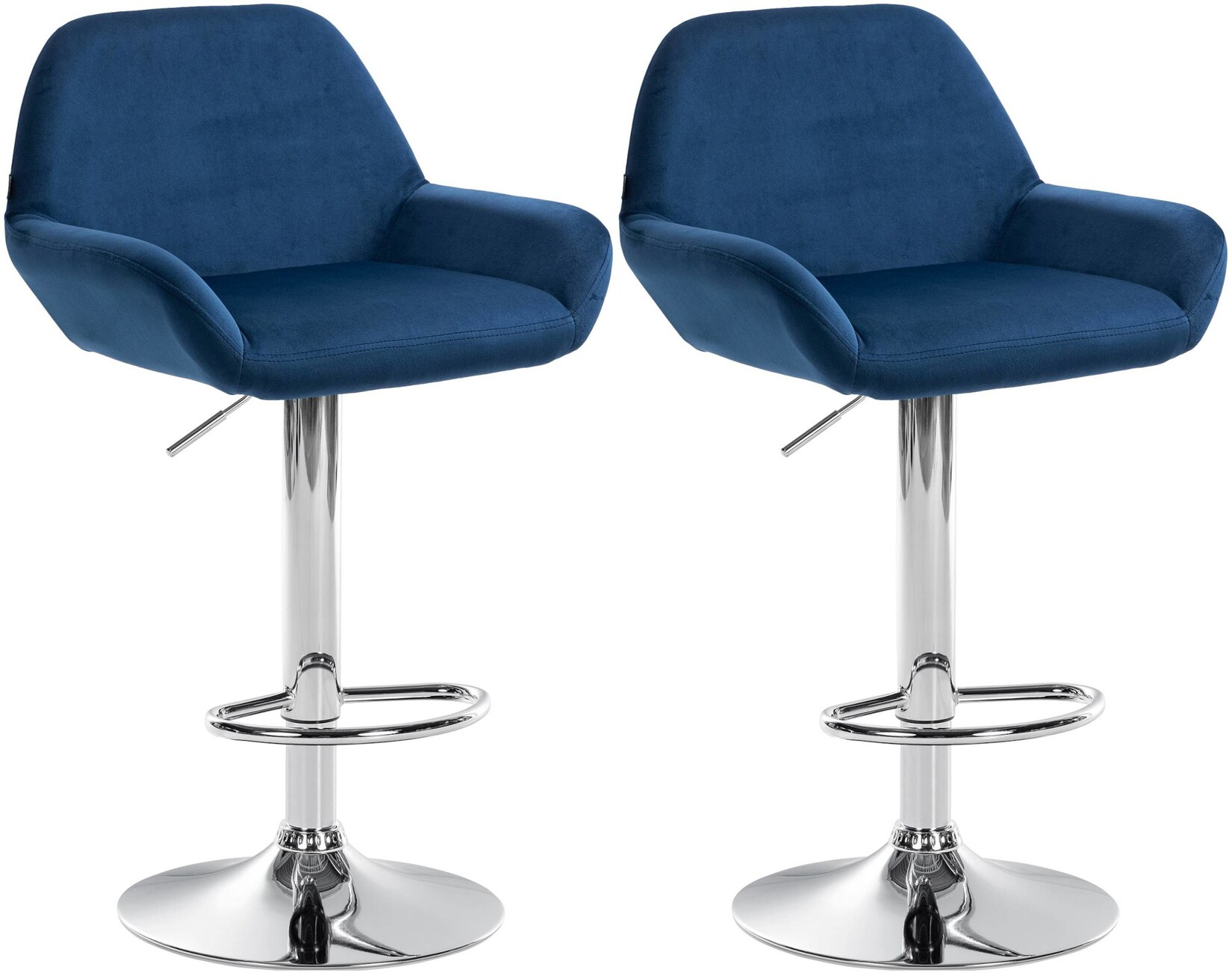 CLP 2er Set Barhocker Braga Samt chrom Farbe: blau, Material Gestell: Metall in Chromoptik