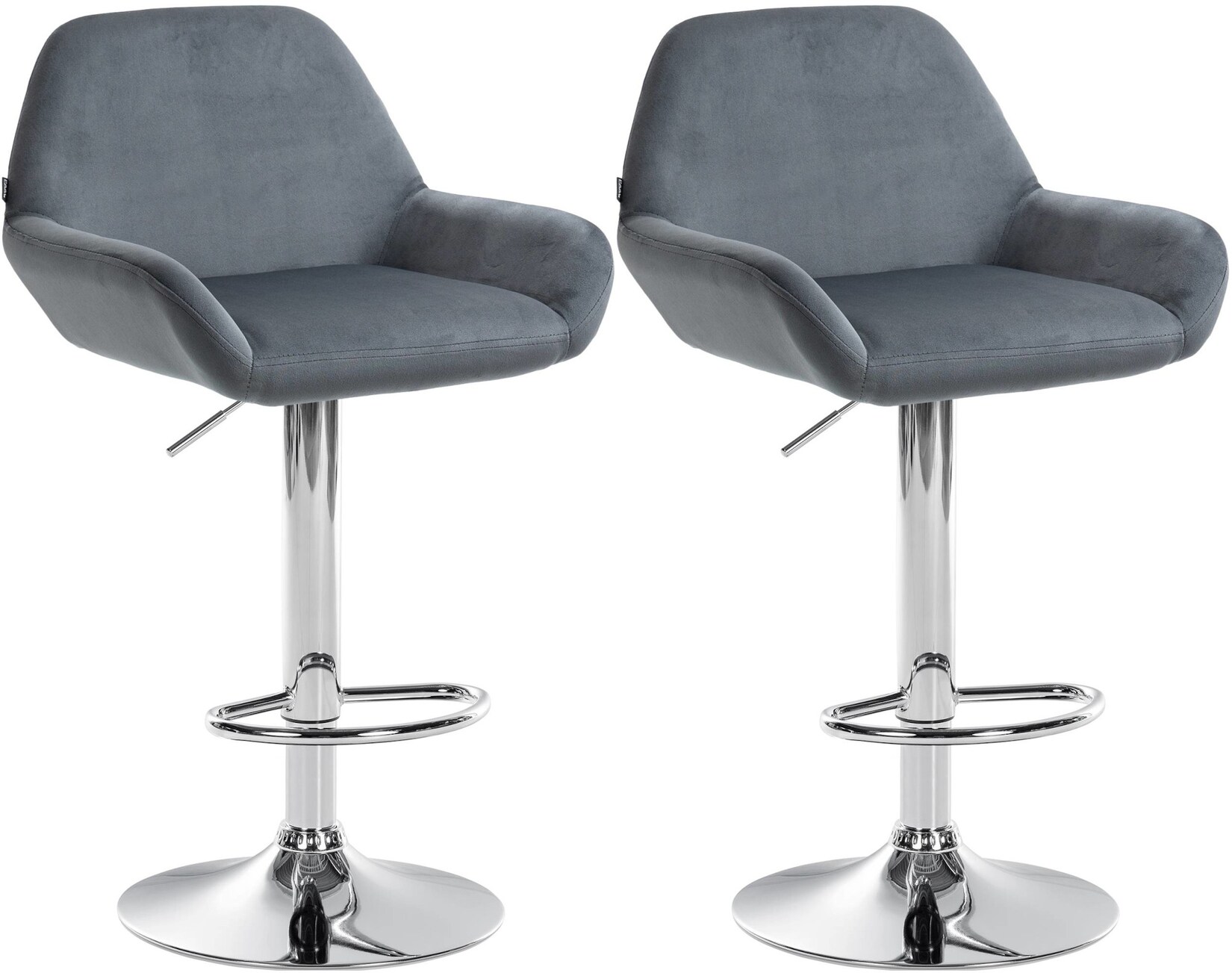CLP 2er Set Barhocker Braga Samt chrom Farbe: dunkelgrau, Material Gestell: Metall in Chromoptik