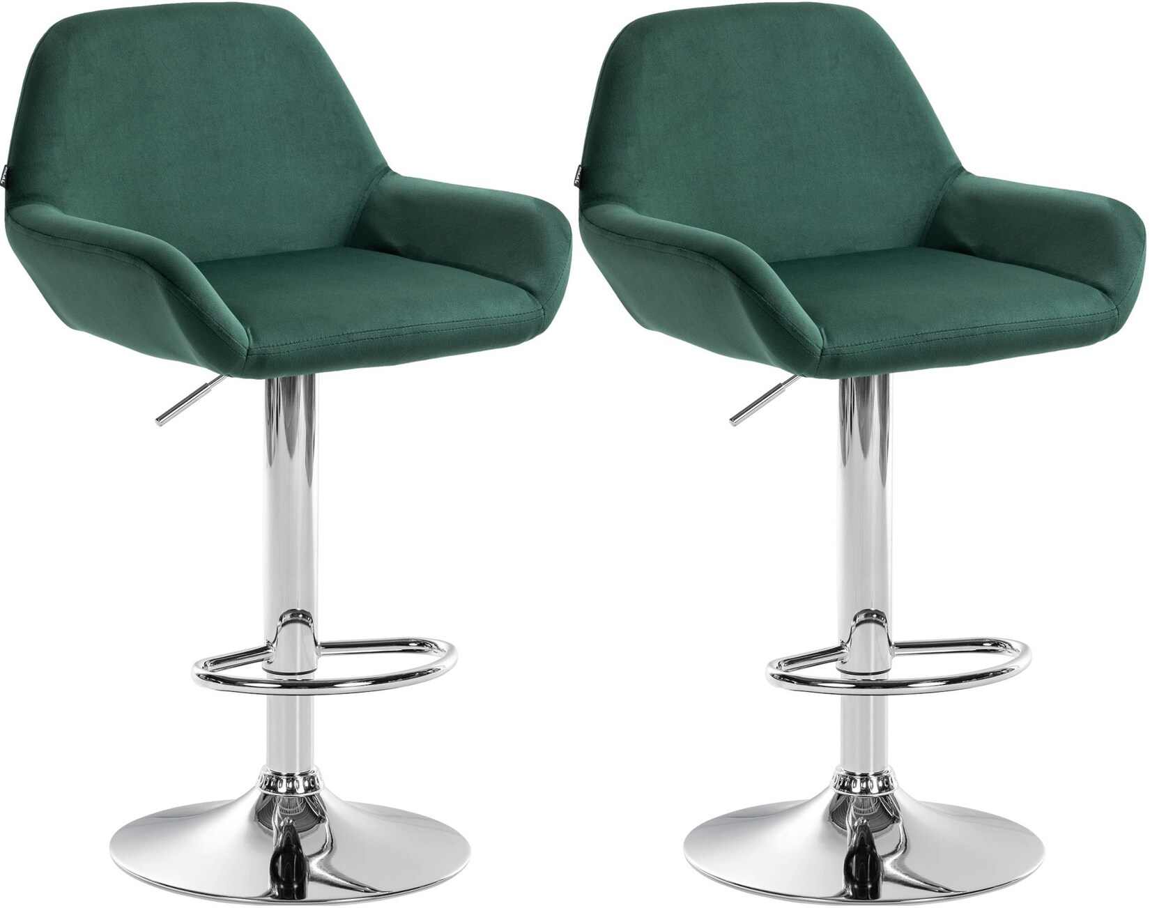 CLP 2er Set Barhocker Braga Samt chrom Material Gestell: Metall in Chromoptik, Farbe: dunkelgrün
