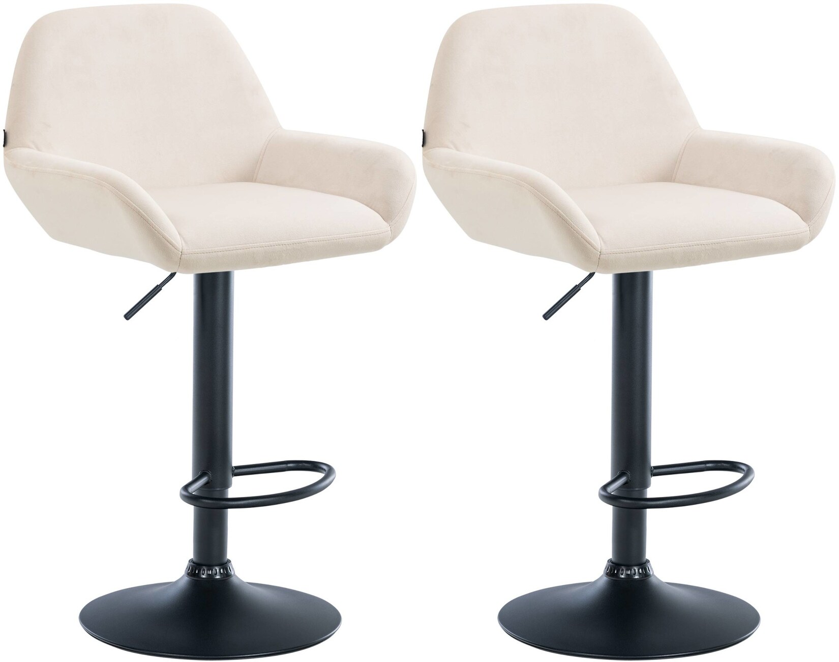 CLP 2er Set Barhocker Braga Samt schwarz - Farbe: creme, Gestellmaterial: Metall matt schwarz