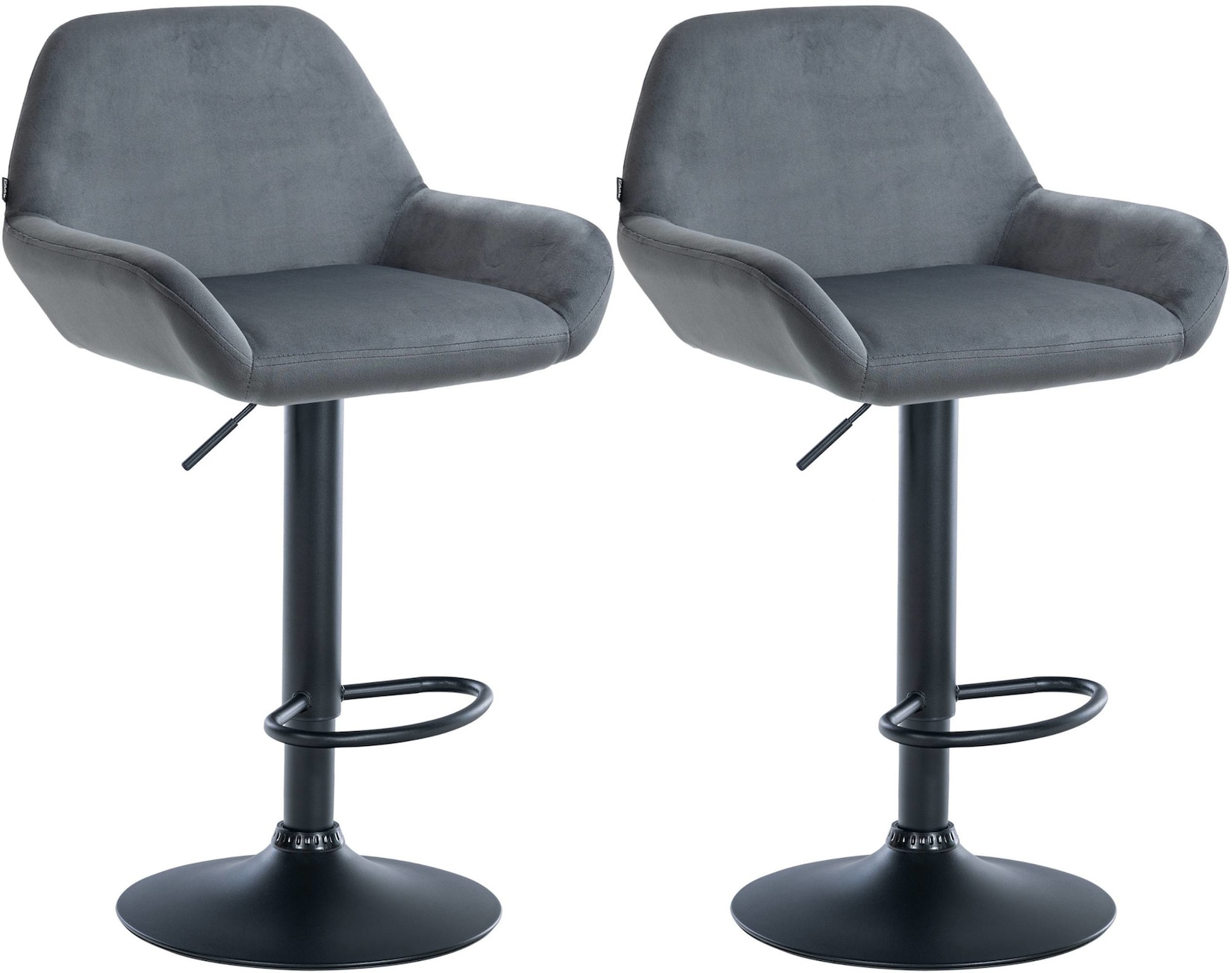 CLP 2er Set Barhocker Braga Samt schwarz Farbe: dunkelgrau, Material Gestell: Metall matt schwarz