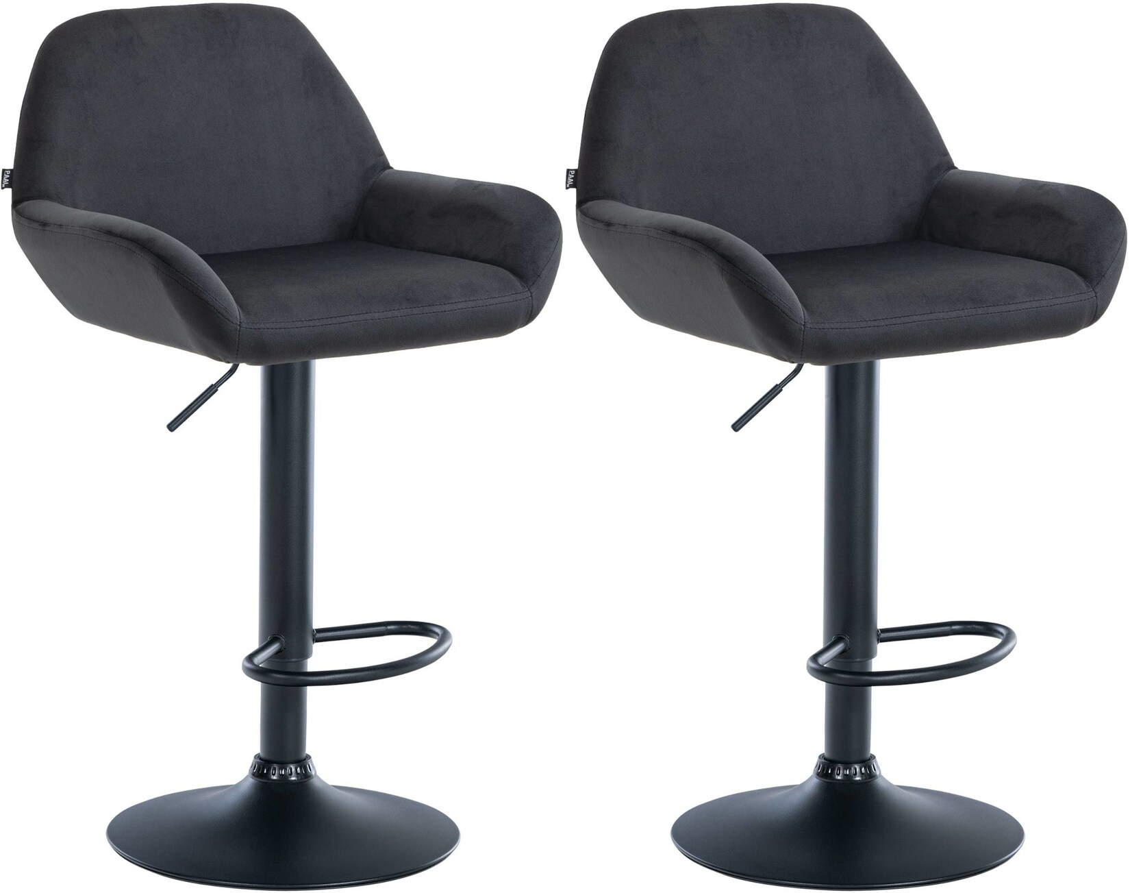 CLP 2er Set Barhocker Braga Samt schwarz - Farbe: schwarz, Gestellmaterial: Metall matt schwarz