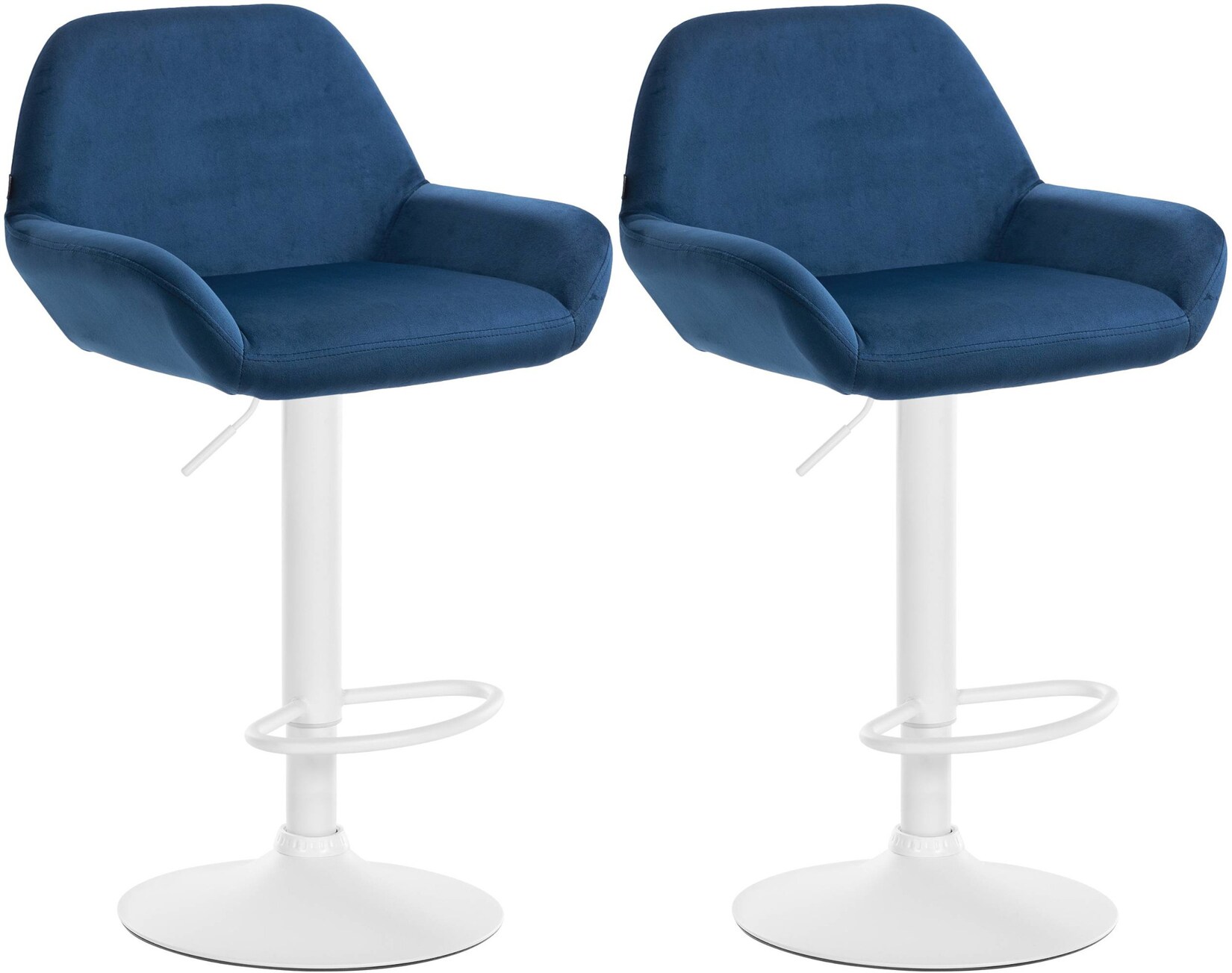 CLP 2er Set Barhocker Braga Samt weiß - Farbe: blau, Gestellmaterial: Metall matt weiss