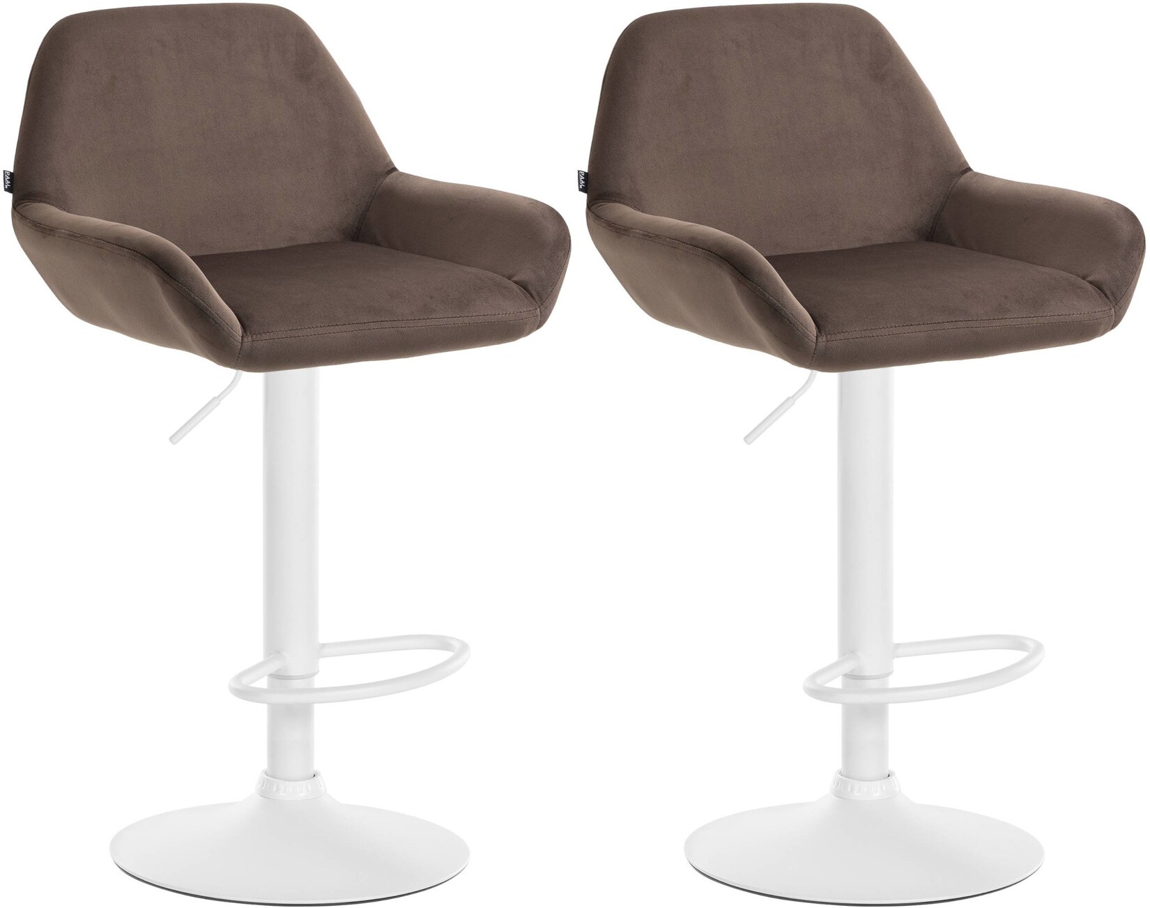 CLP 2er Set Barhocker Braga Samt weiß - Farbe: braun, Gestellmaterial: Metall matt weiss