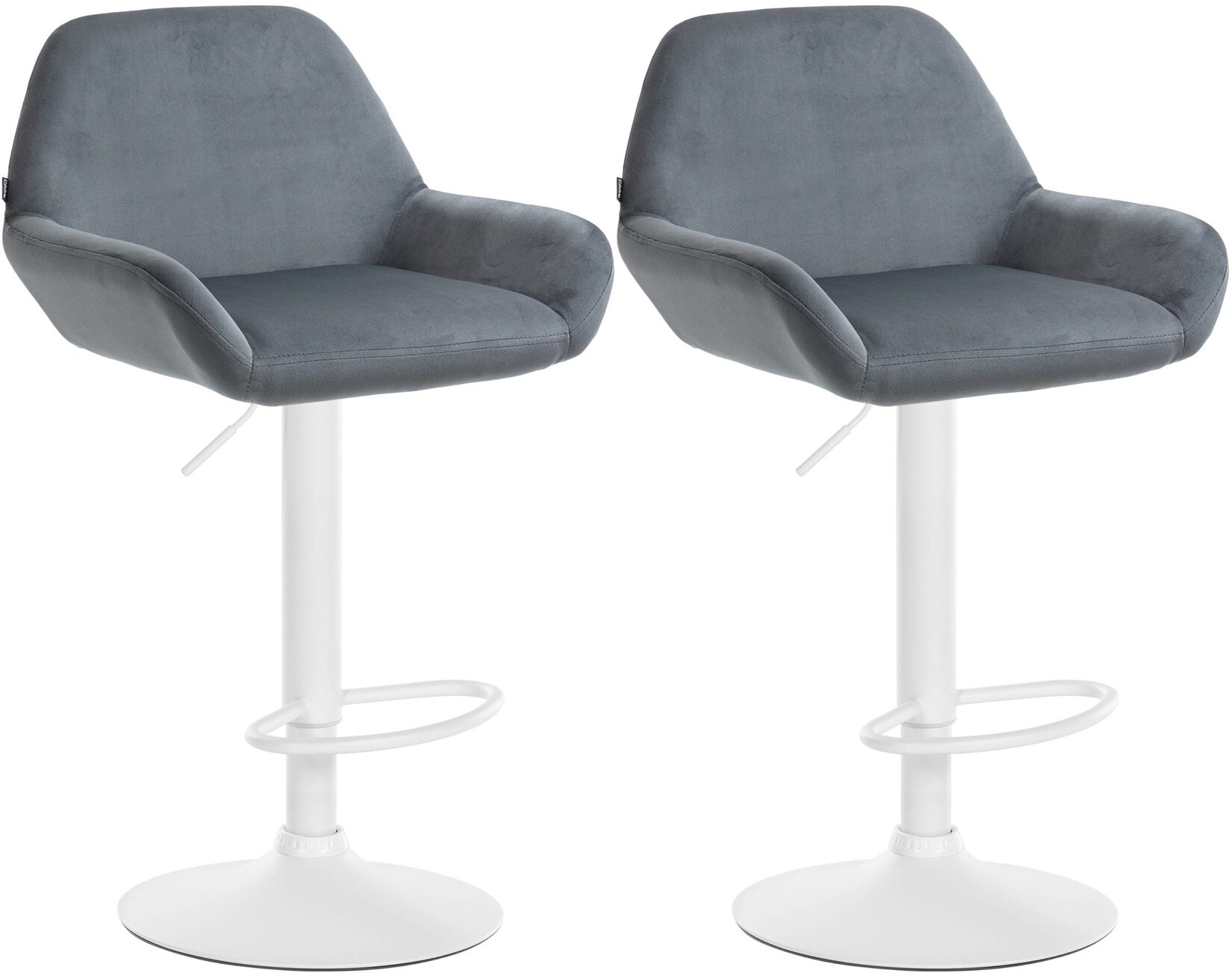 CLP 2er Set Barhocker Braga Samt weiß - Farbe: dunkelgrau, Gestellmaterial: Metall matt weiss