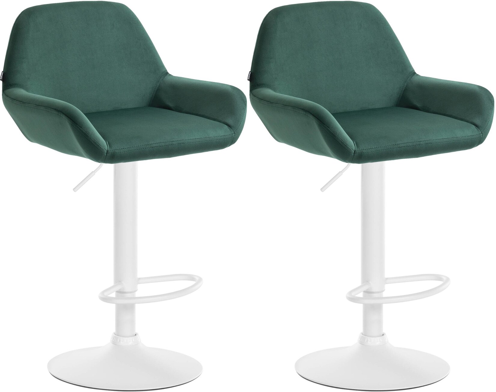 CLP 2er Set Barhocker Braga Samt weiß Farbe: dunkelgrün, Material Gestell: Metall matt weiss