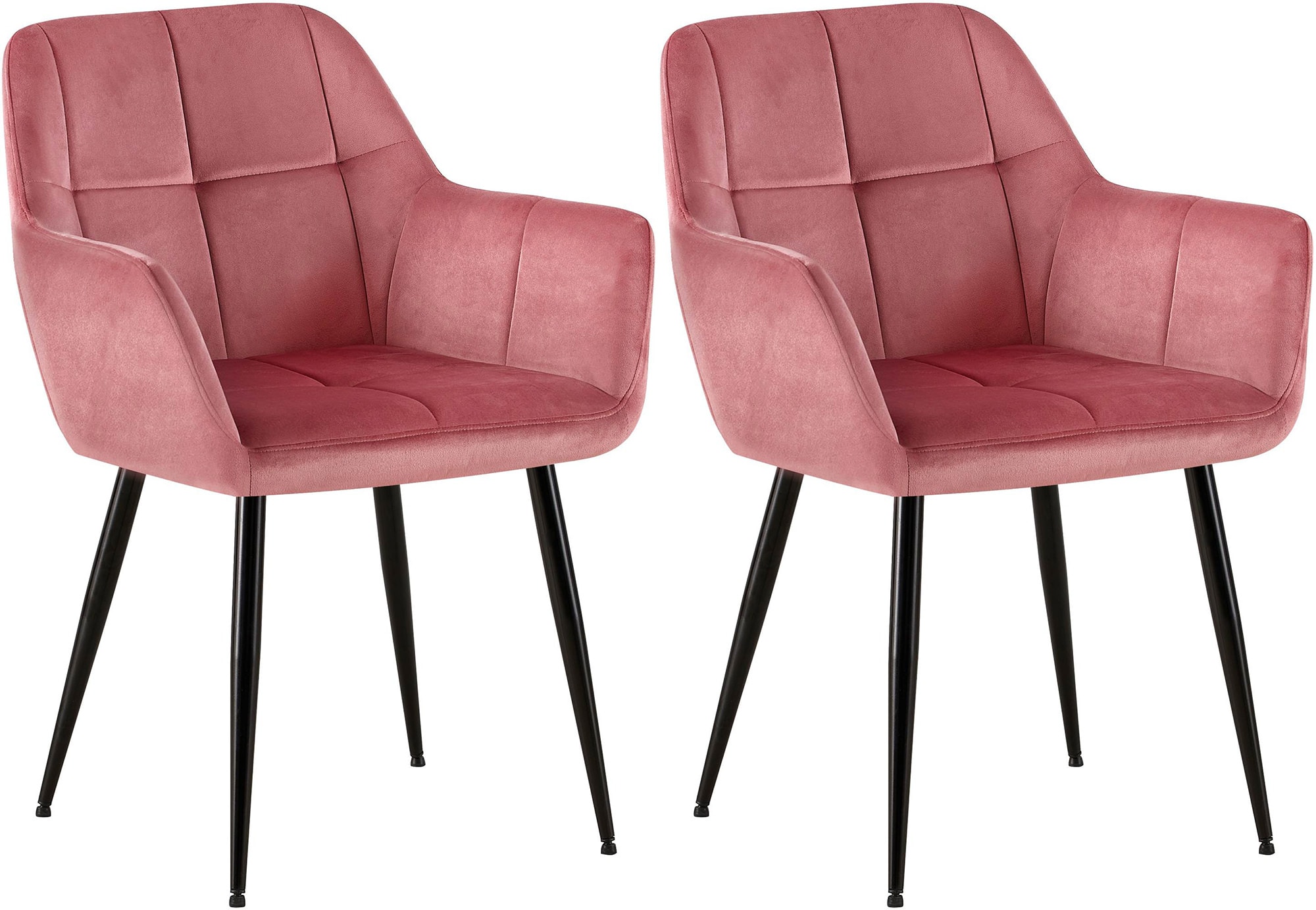 CLP 2er Set Esszimmerstuhl Emia Mit Samtbezug I Polsterstuhl Mit Robustem Metallgestell I K&uuml;chenstuhl Mit Armlehnen 