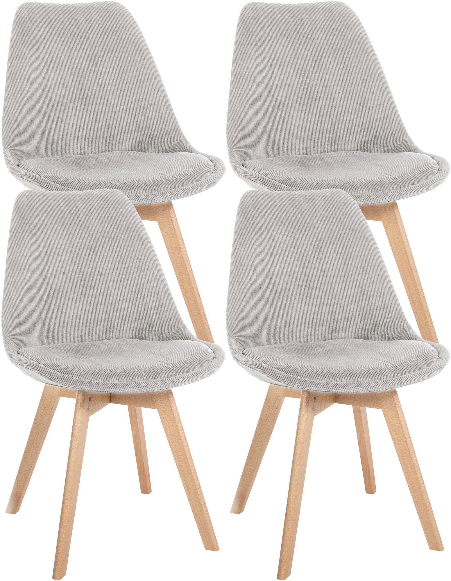 CLP 4er Set Esszimmerstuhl Linares Kunststoff I Stoff I Samt I Cord I Lederoptik I Lehnstuhl Mit Holzgestell 