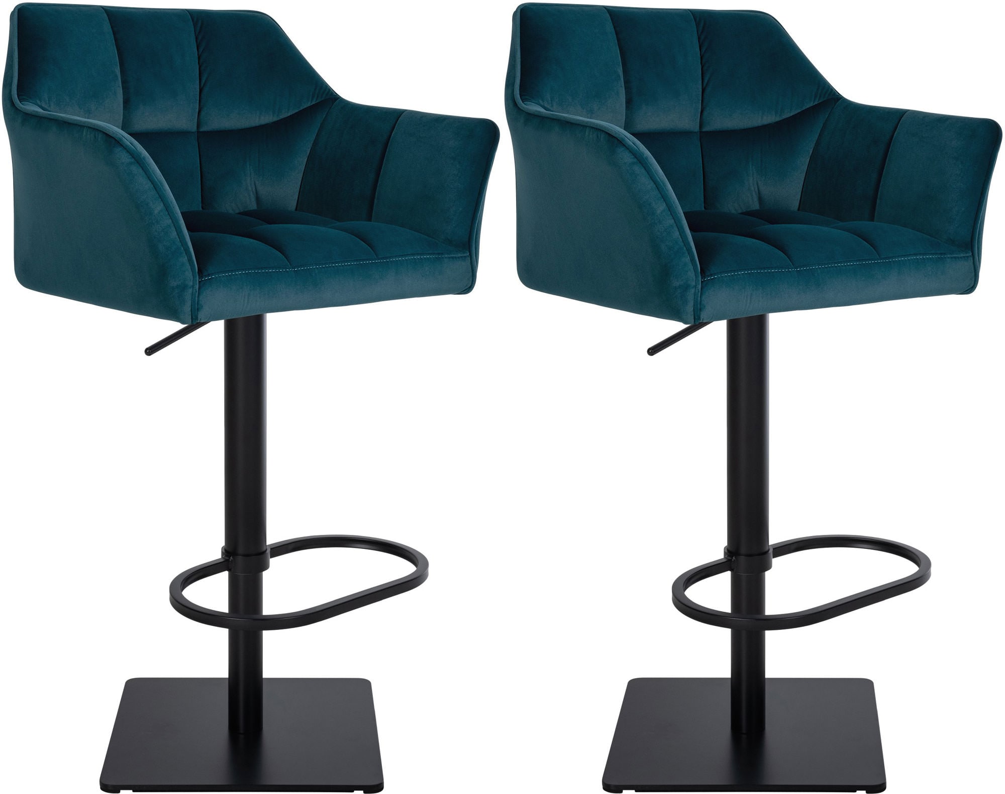 CLP 2er Set Barhocker Damaso Samt-Bezug I H&ouml;henverstellbarer Barstuhl Mit Metallgestell I Thekenhocker Mit Integrierter Fu&szlig;st&uuml;tze 