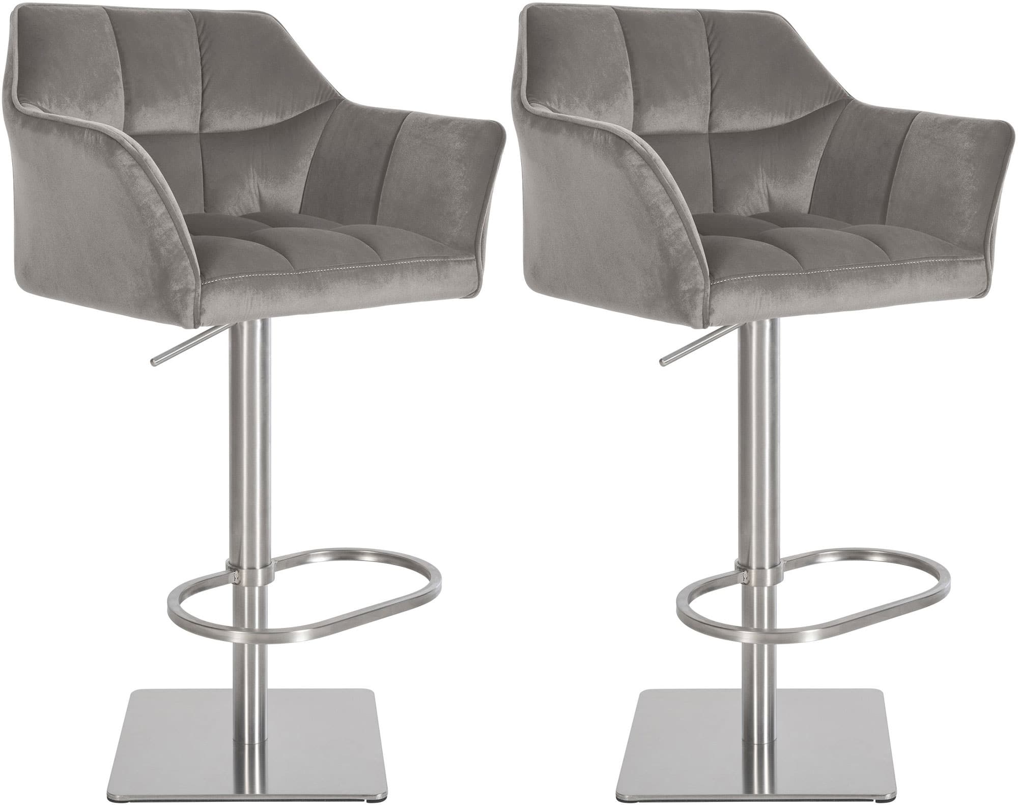 CLP 2er Set Barhocker Damaso mit Samtbezug I H&ouml;henverstellbarer Barstuhl mit Fu&szlig;st&uuml;tze I Thekenhocker bis 240 kg belastbar 