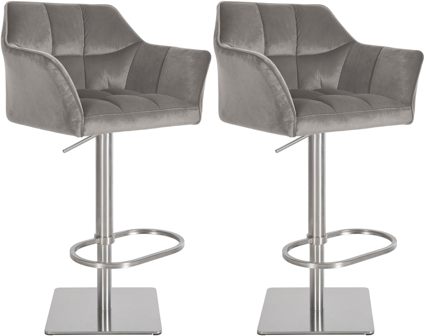 CLP 2er Set Barhocker Damaso E Samt Farbe: grau, Material Gestell: Edelstahl