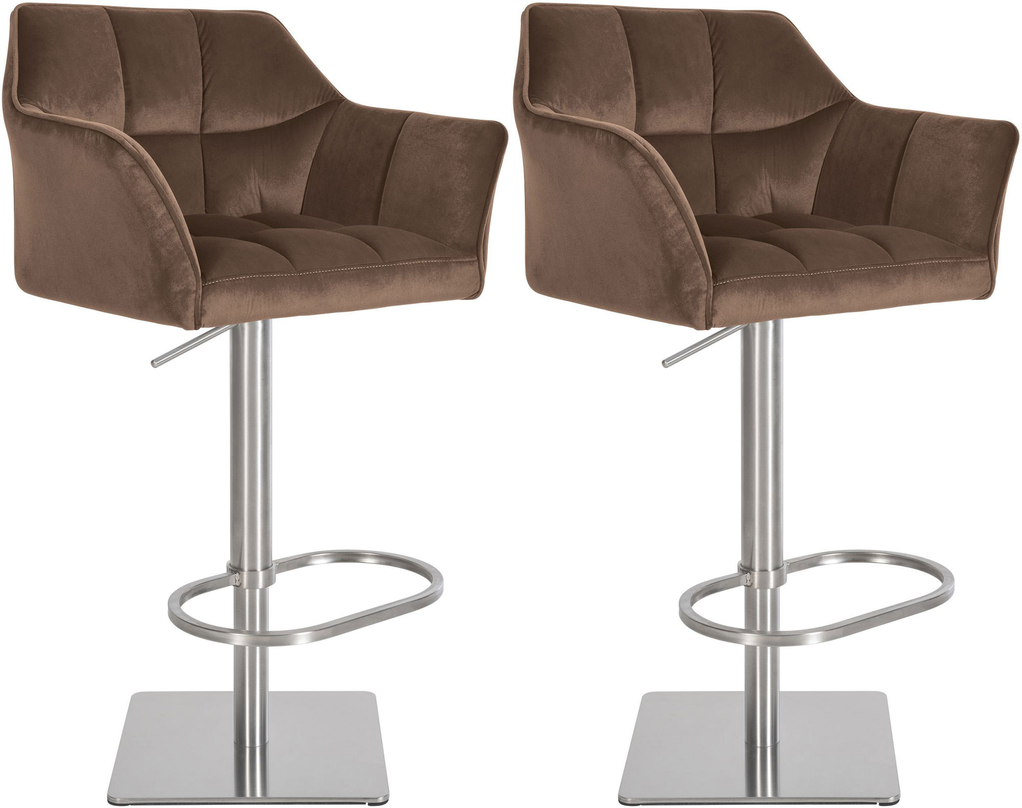 CLP 2er Set Barhocker Damaso mit Samtbezug I H&ouml;henverstellbarer Barstuhl mit Fu&szlig;st&uuml;tze I Thekenhocker bis 240 kg belastbar 