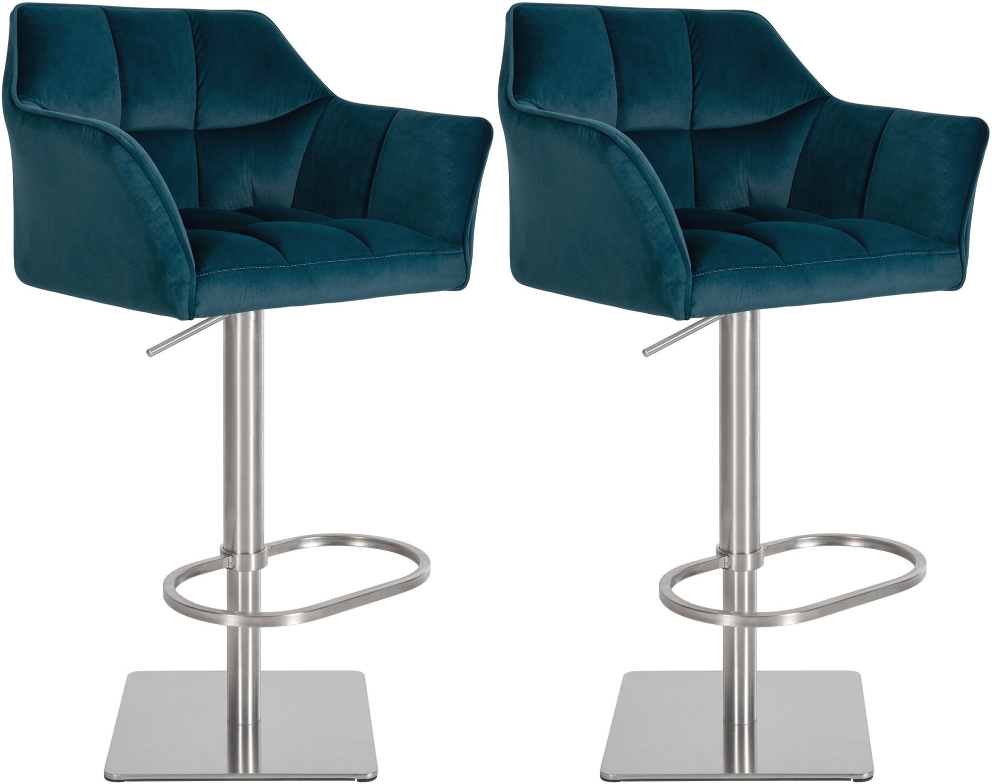 CLP 2er Set Barhocker Damaso mit Samtbezug I H&ouml;henverstellbarer Barstuhl mit Fu&szlig;st&uuml;tze I Thekenhocker bis 240 kg belastbar 