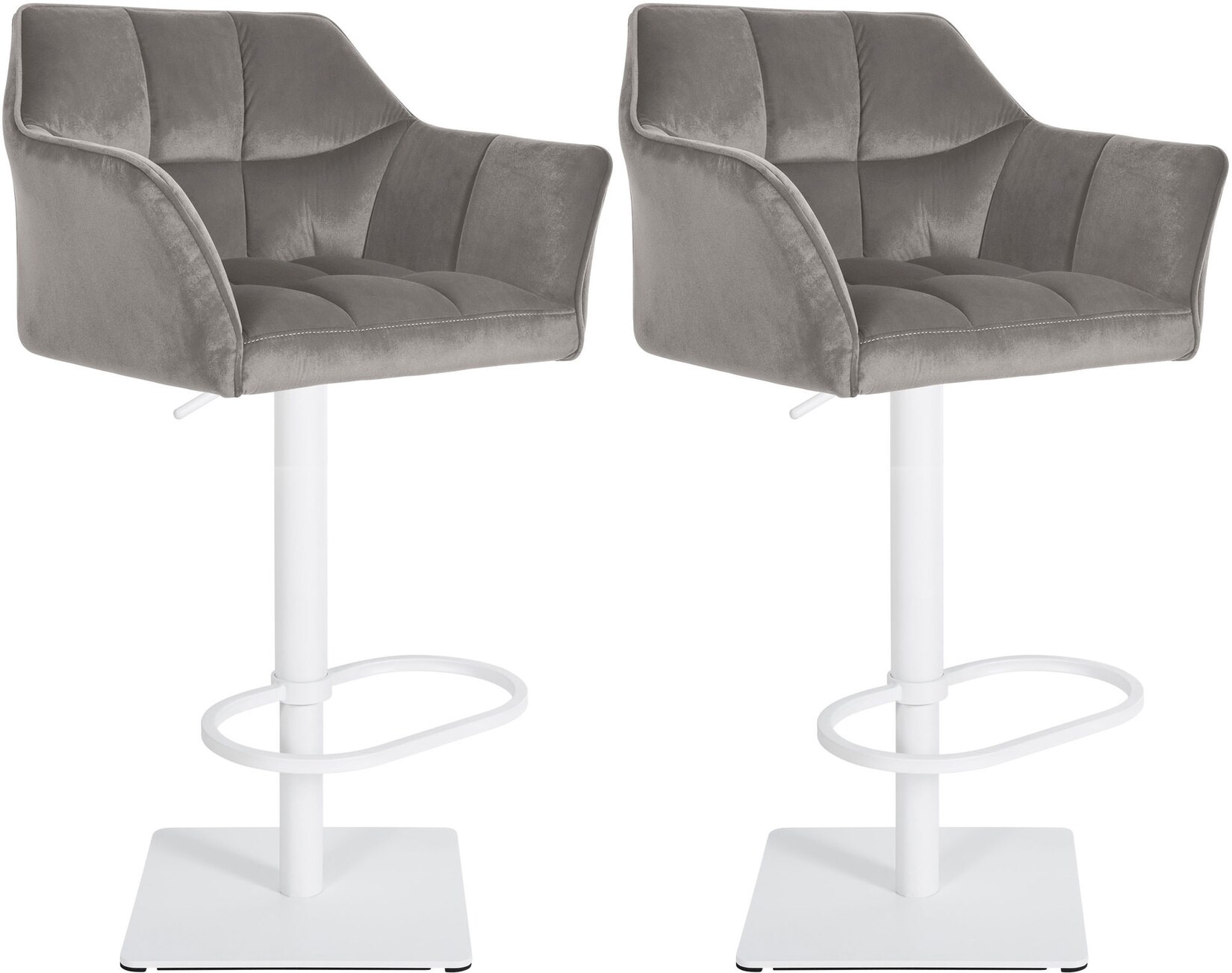CLP 2er Set Barhocker Damaso W Samt Farbe: grau, Material Gestell: Metall matt weiss
