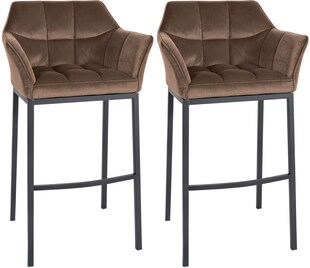 CLP Barhocker 2er Set mit Lehne Damaso, Barstühle gepolstert mit Samtbezug, Vierfußgestelle aus Metall, Tresenhocker bis 240 kg belastbar 
