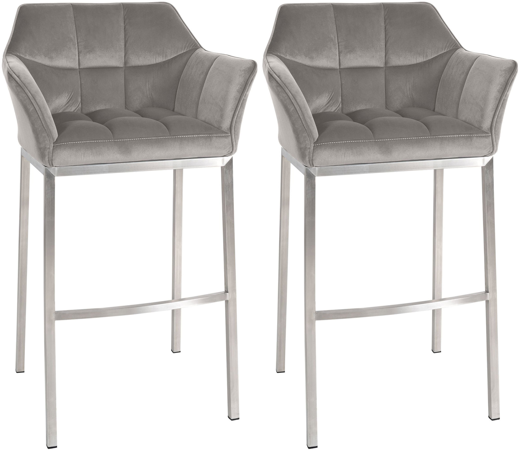 CLP Barhocker 2er Set mit Lehne Damaso, Barst&uuml;hle gepolstert mit Samtbezug, Vierfu&szlig;gestelle aus Metall, Tresenhocker bis 240 kg belastbar 