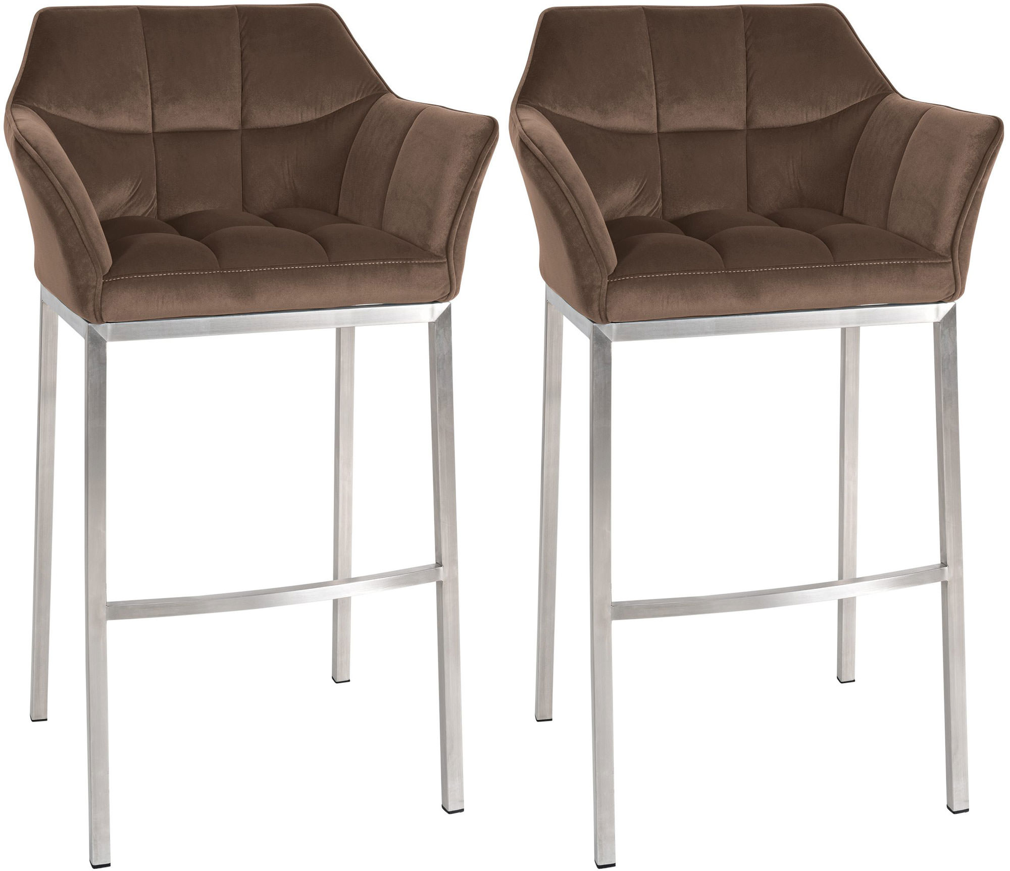 CLP Barhocker 2er Set mit Lehne Damaso, Barst&uuml;hle gepolstert mit Samtbezug, Vierfu&szlig;gestelle aus Metall, Tresenhocker bis 240 kg belastbar 