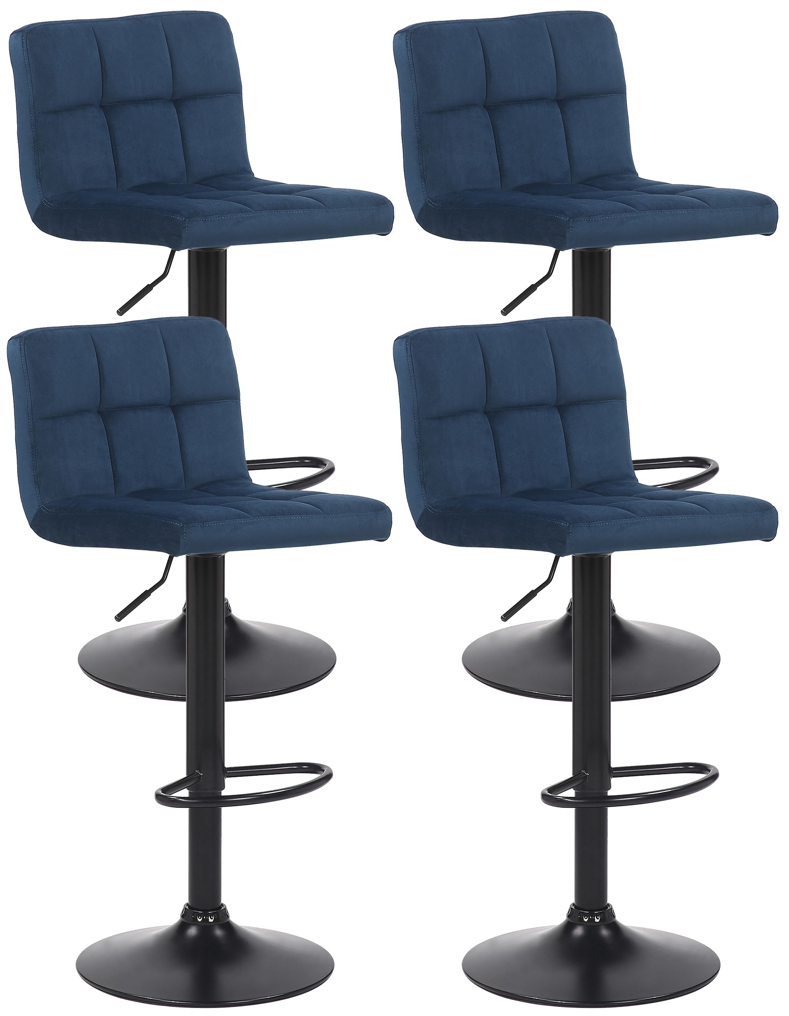 CLP 4er Set Barhocker Feni Samt, h&ouml;henverstellbar mit Fu&szlig;st&uuml;tze, Lehne & Metallgestell, belastbar bis 150 kg 