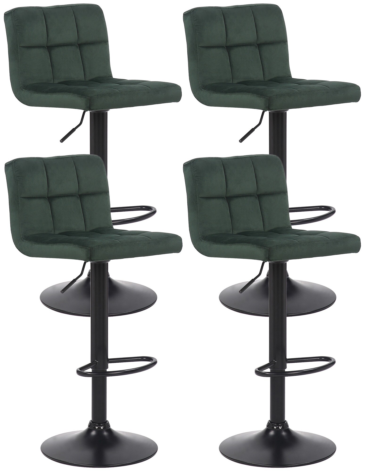 CLP 4er Set Barhocker Feni Samt, h&ouml;henverstellbar mit Fu&szlig;st&uuml;tze, Lehne & Metallgestell, belastbar bis 150 kg 