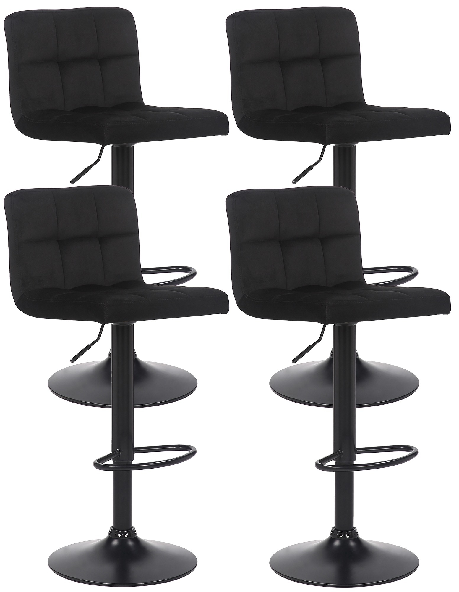 CLP 4er Set Barhocker Feni Samt, h&ouml;henverstellbar mit Fu&szlig;st&uuml;tze, Lehne & Metallgestell, belastbar bis 150 kg 