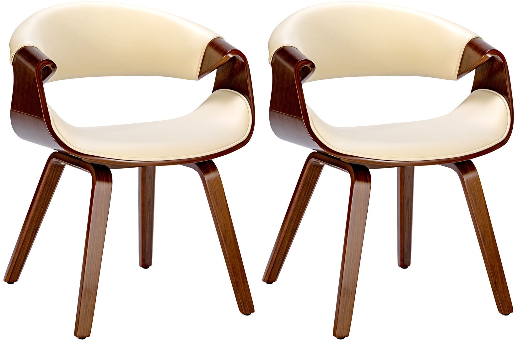 CLP 2er Set Esszimmerstuhl Foley Kunstleder - Farbe: walnuss/creme, Material: Kunstleder
