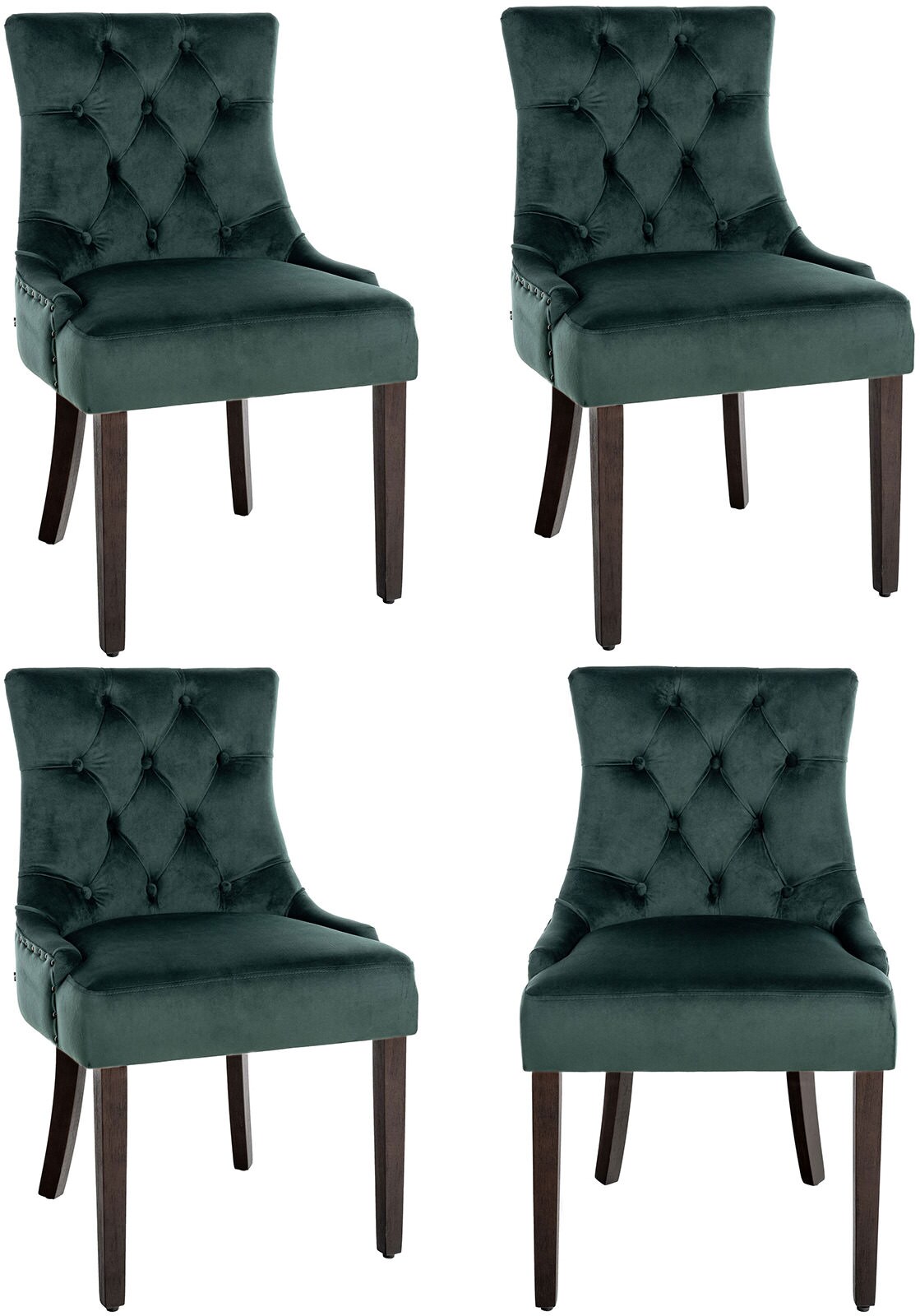CLP 4er Set Esszimmerstühle Aberdeen Samt antik Gestell Farbe: antik, Farbe: dunkelgrün