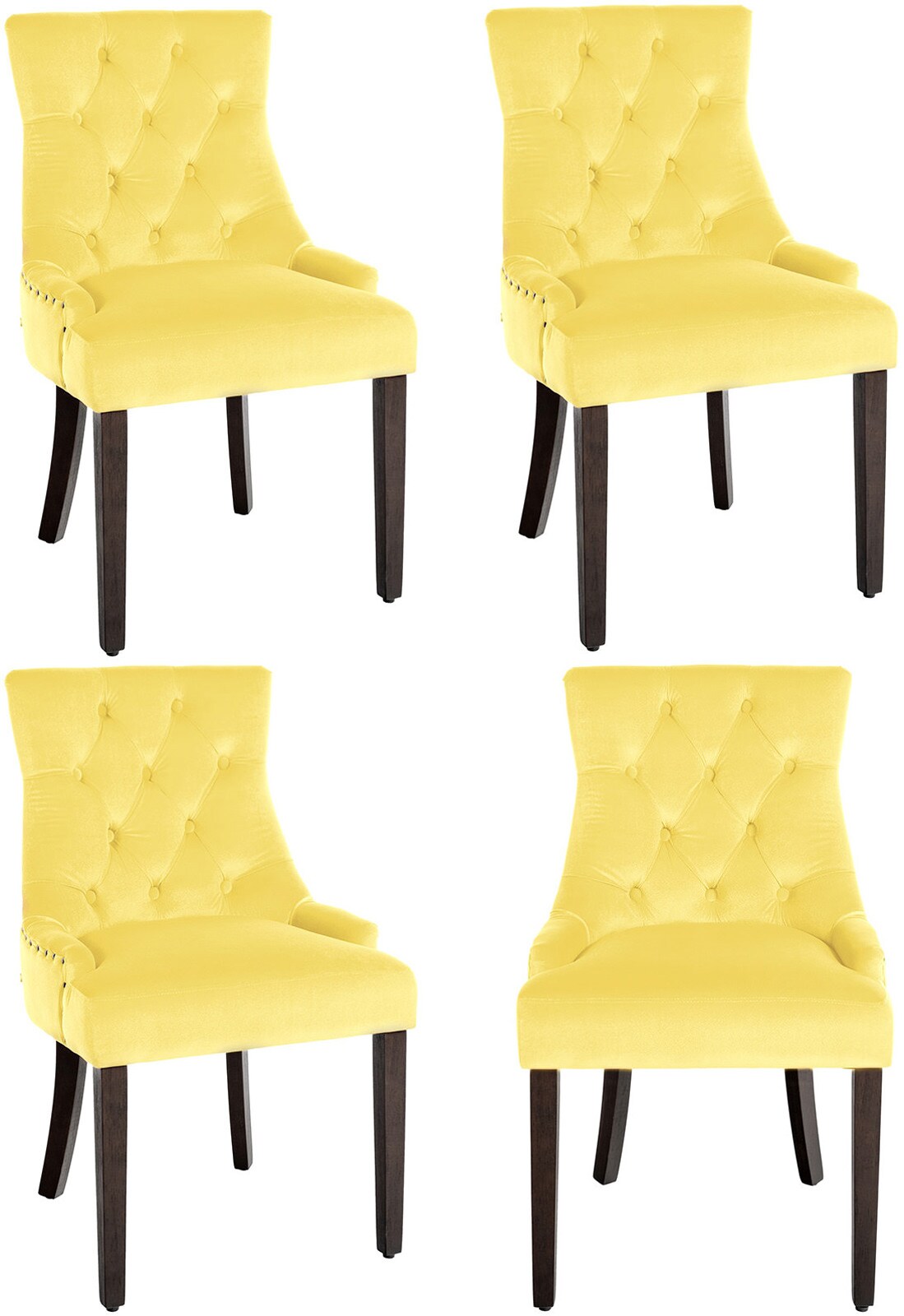 CLP 4er Set Esszimmerstühle Aberdeen Samt antik Farbe: gelb, Gestell Farbe: antik