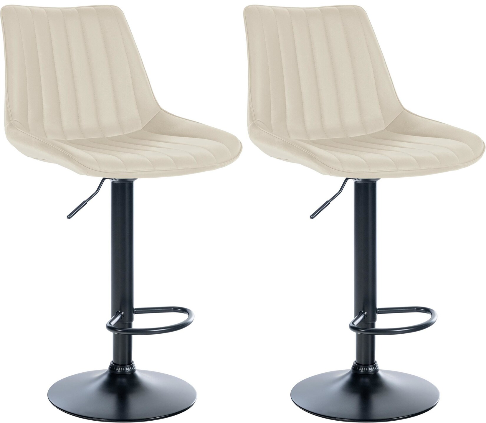 CLP 2er Set Barhocker Toni Kunstleder schwarz Farbe: creme, Material Gestell: Metall matt schwarz