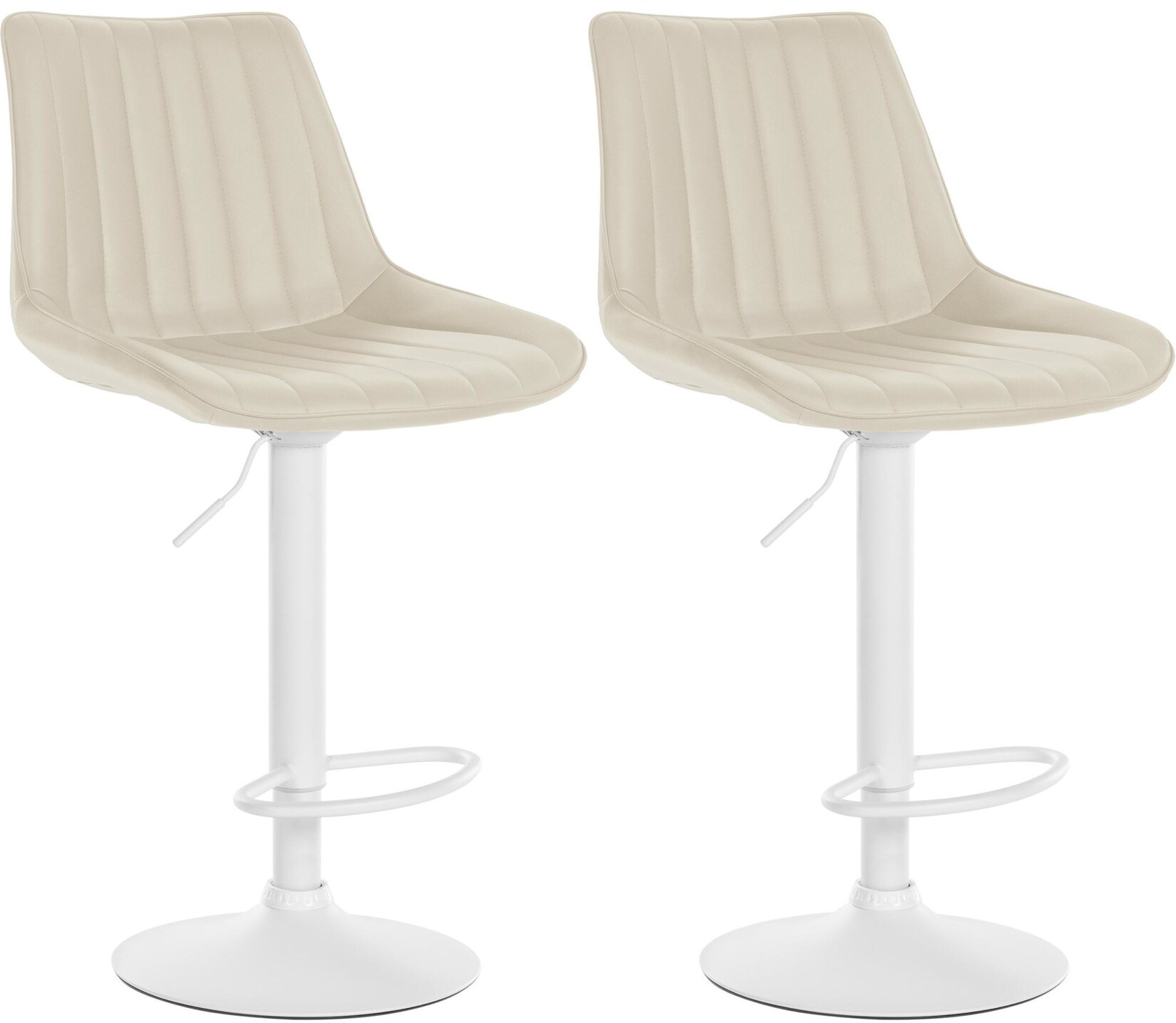 CLP 2er Set Barhocker Toni Kunstleder weiß - Farbe: creme, Gestellmaterial: Metall matt weiss