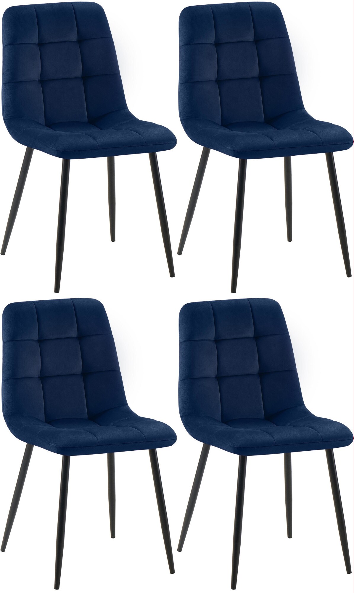CLP Esszimmerst&uuml;hle 4er Set gepolstert Antibes, K&uuml;chenst&uuml;hle Samtbezug mit R&uuml;ckenlehnen und schwarzen Metallgestellen, bis 150 kg belastbar 