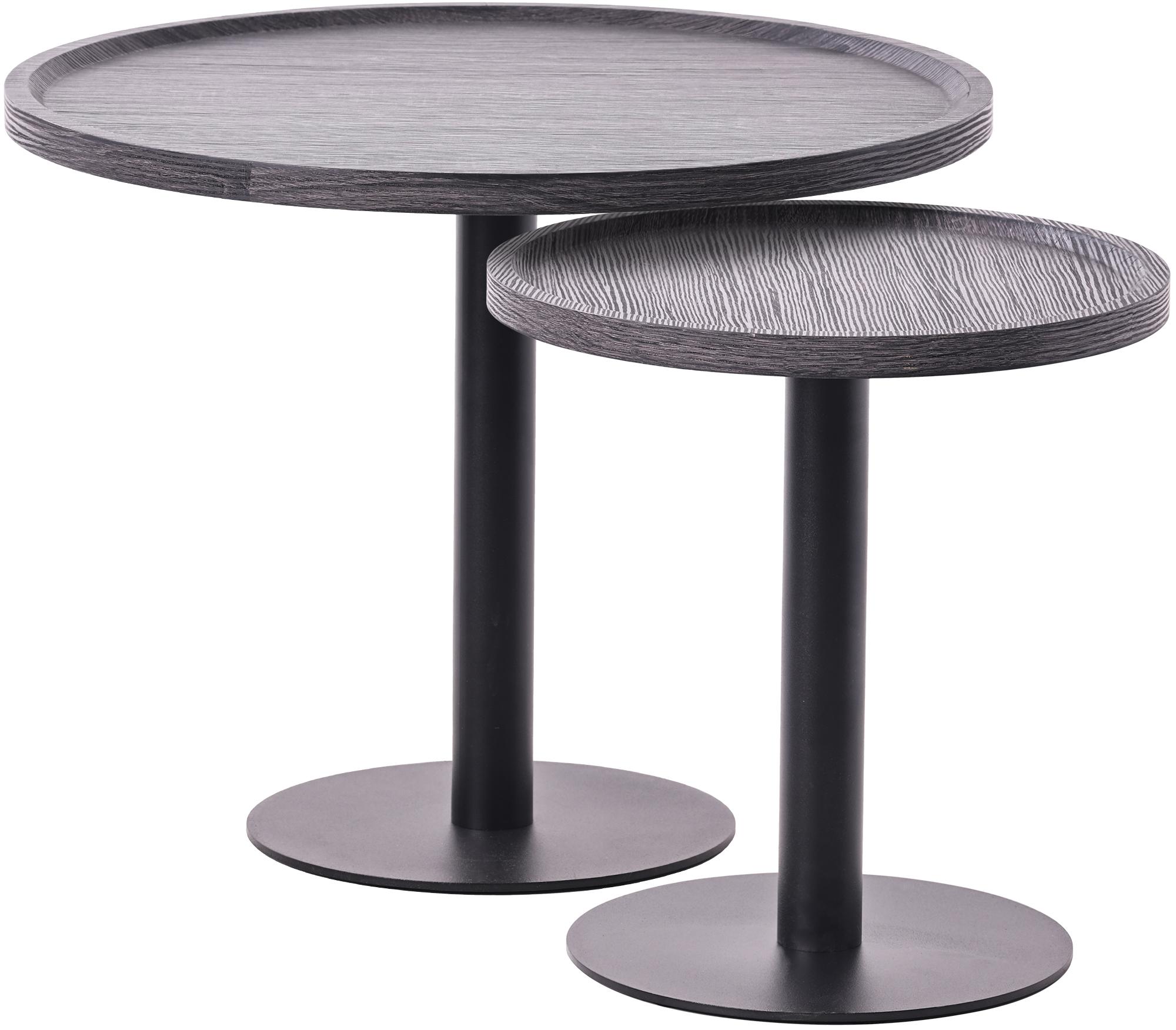 CLP 2er Set Beistelltische Aspen I 2 Couchtische mit runder Tischplatte aus Holz I Wohnzimmertische mit matt-schwarzem Metallgestell 