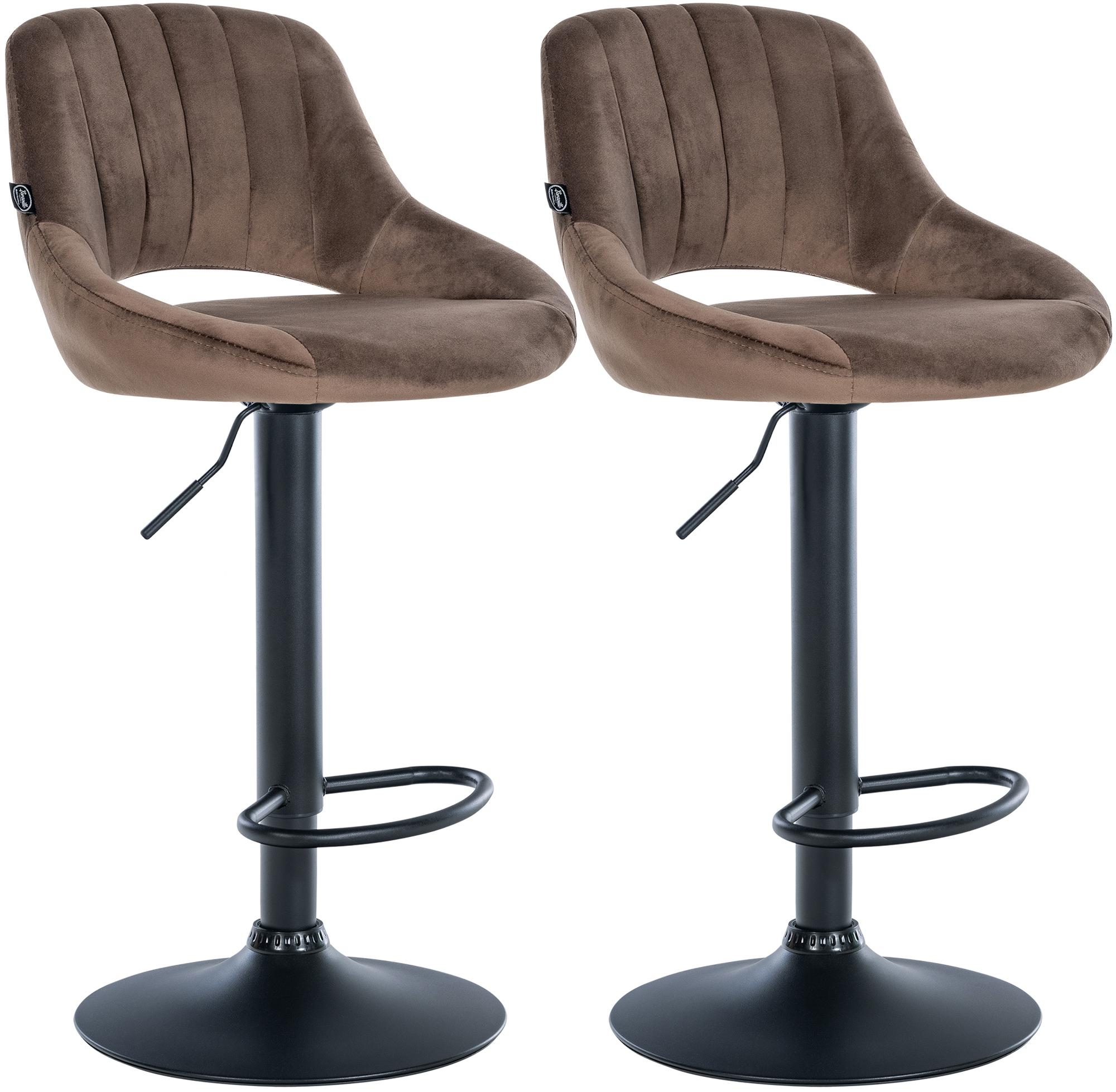 CLP Barhocker 2er Set h&ouml;henverstellbar mit Lehne Milet, Barst&uuml;hle gepolstert Samtbezug, Tresenst&uuml;hle mit Metallgestell drehbar 