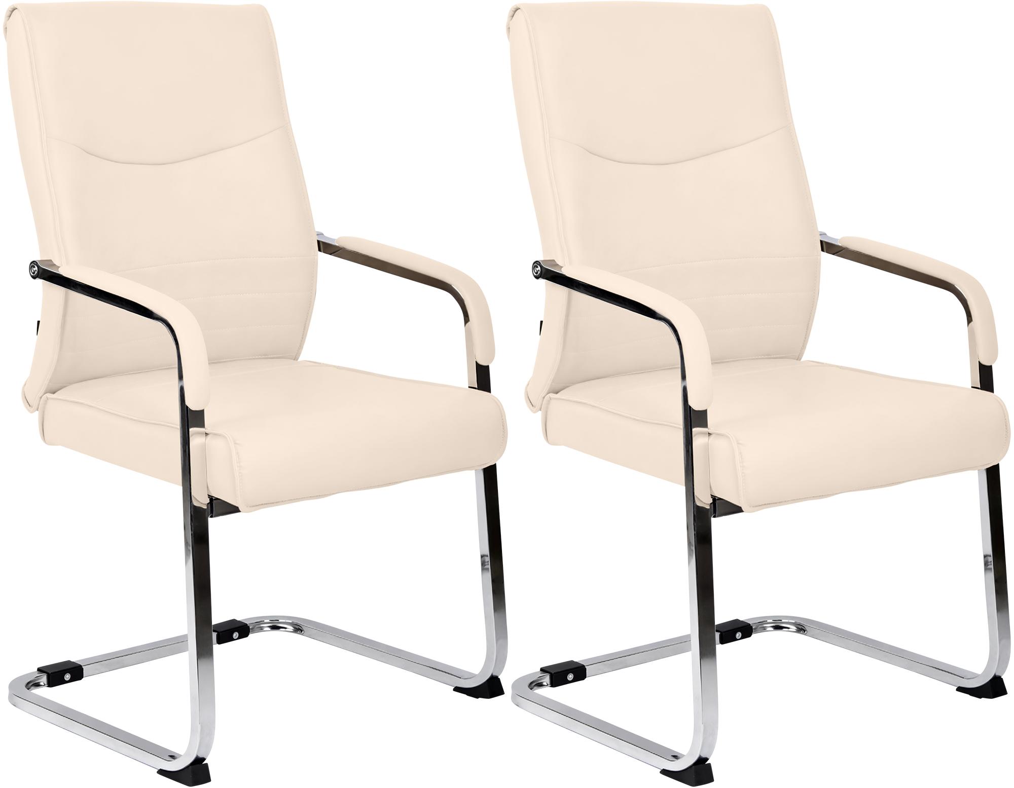CLP 2er Set Besucherstuhl ergonomisch Hobart, Freischwinger mit Armlehnen, Kunstleder gepolstert Chromgestell, Konferenzstuhl B&uuml;ro 