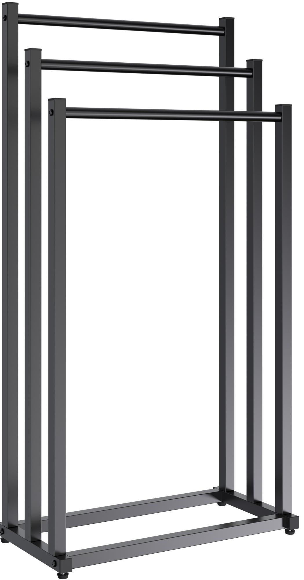 CLP Handtuchhalter Anoka I Schwarzer Handtuchst&auml;nder ohne Bohren I Badetuchhalter stehend mit 3 Stangen I aus Metall 