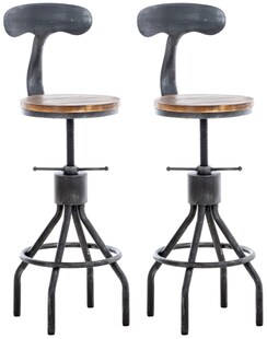CLP 2er Set Barhocker Hanam Im Industrial-Design I Höhenverstellbarer Metall Barstuhl Mit Holzsitz Und Rückenlehne 